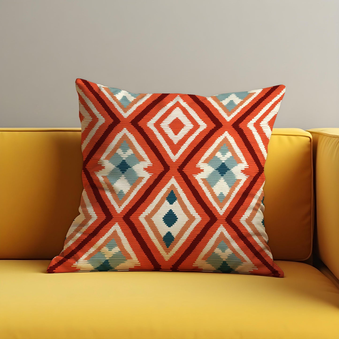 Southwestern Geometric Cushion Cover, Bold Rust Orange Kilim Pillow Case