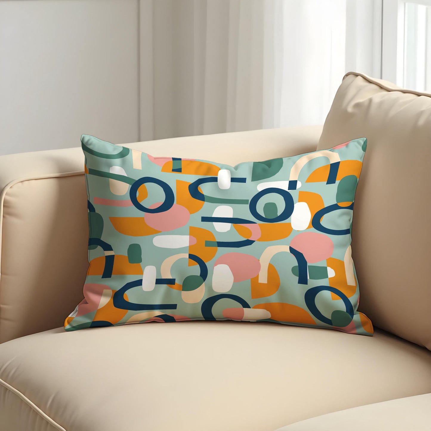 Modern Abstract Cushion Cover, Colorful Mid-Century Throw Pillow Cover