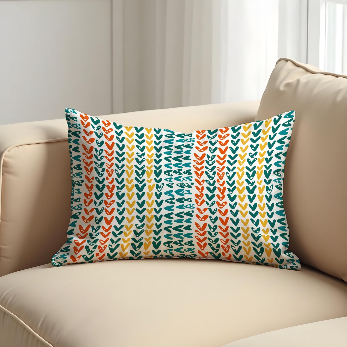 Colorful Heart Pillow Cover, Whimsical Red & Teal Cushion Case
