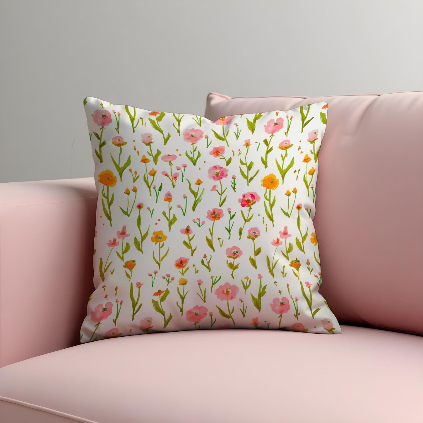 Spring Wildflower Cushion Cover, Painted Style Floral Pillow Case