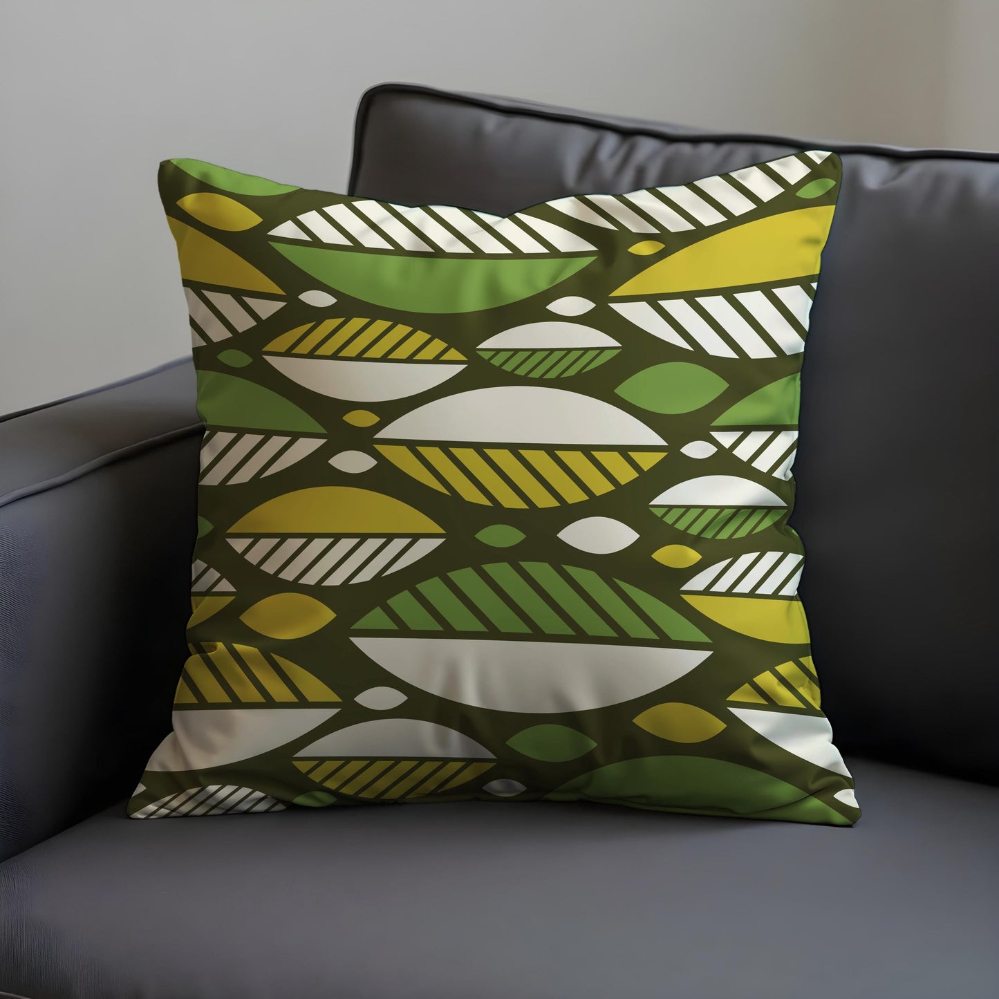 Mid Century Modern Cushion Cover, Olive Green & Yellow Retro Pillow Case