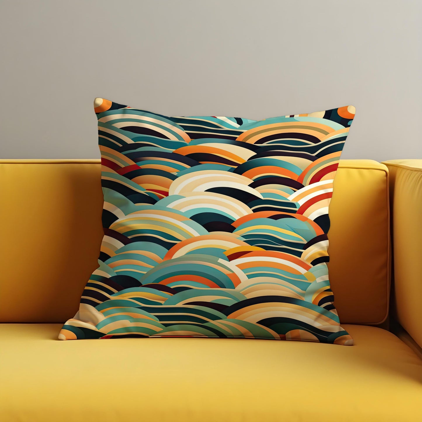 Retro Rainbow Wave Cushion Cover, Mid Century Modern Arches Pillow Case
