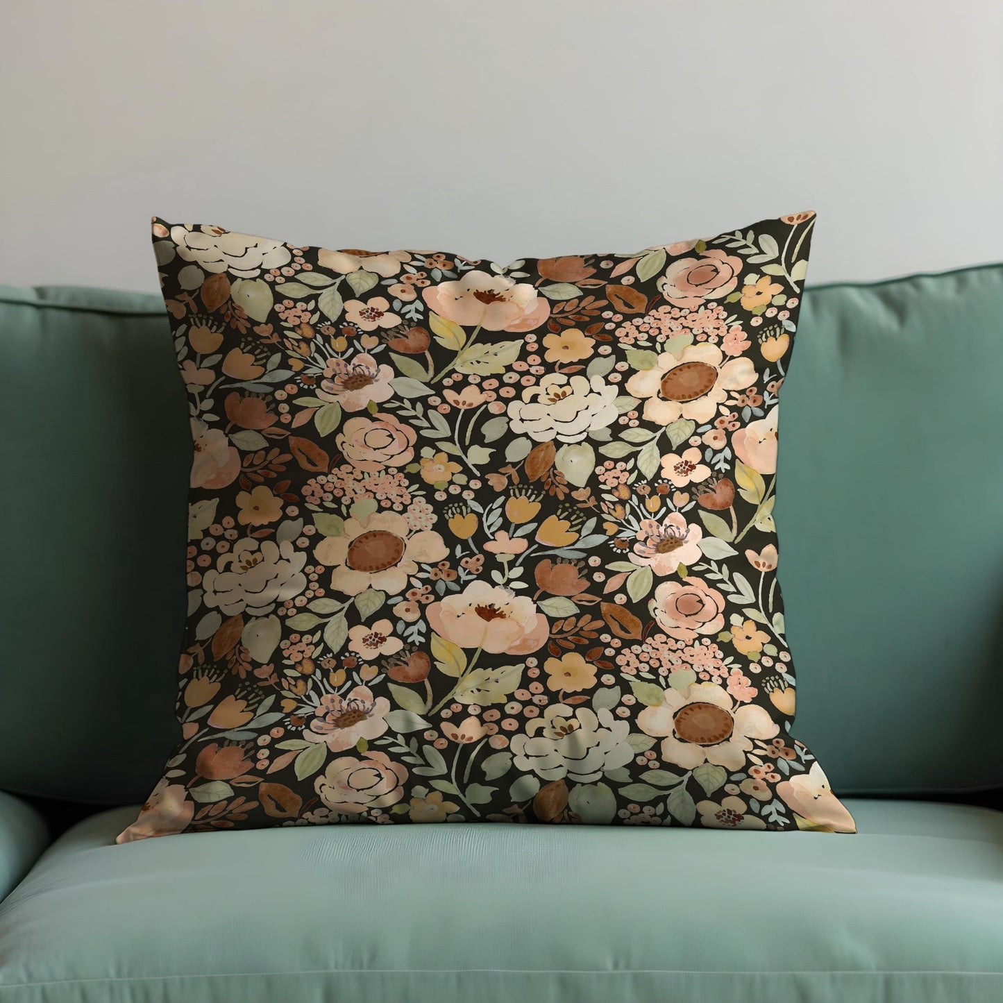 Autumn Floral Cushion Cover, Warm Beige, Blush & Brown Flowers Pillow Case