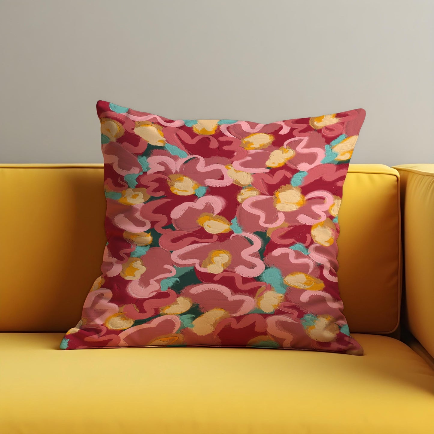 Bold Painted Floral Cushion Cover, Expressive Brushstroke Pillowcase