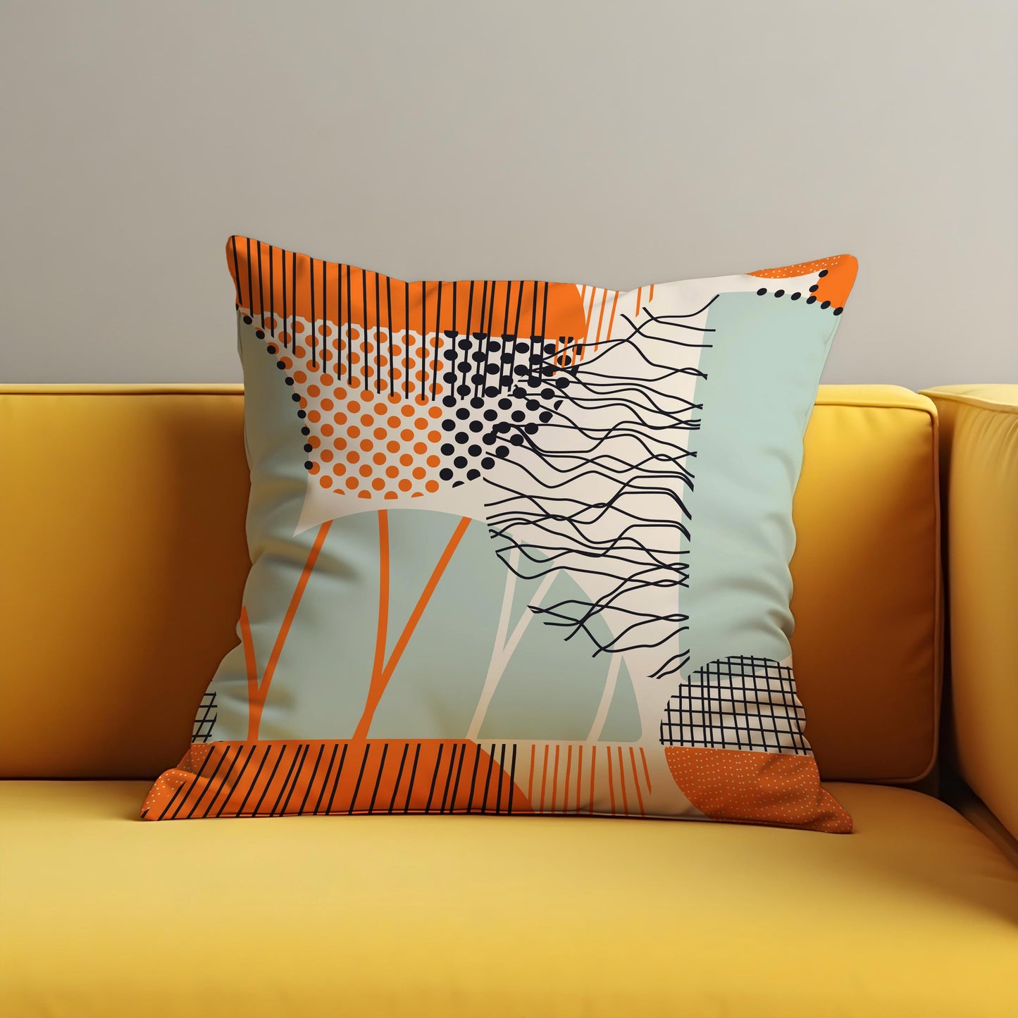 Abstract Modern Cushion Cover, Geometric Lines and Dots Pillow Case
