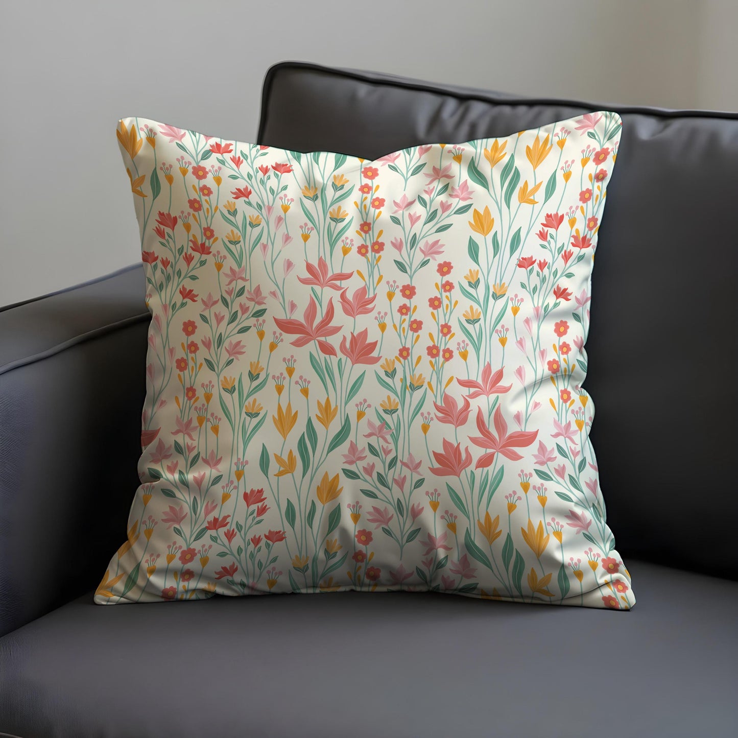 Spring Floral Cushion Cover, Delicate Wildflower Pillow Cover