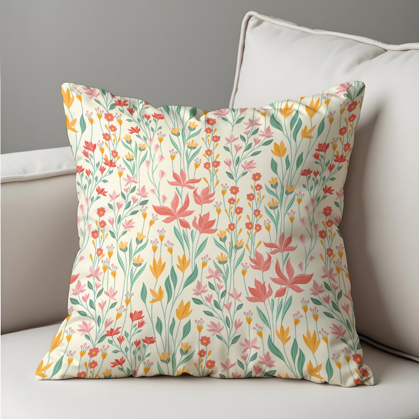 Spring Floral Cushion Cover, Delicate Wildflower Pillow Cover