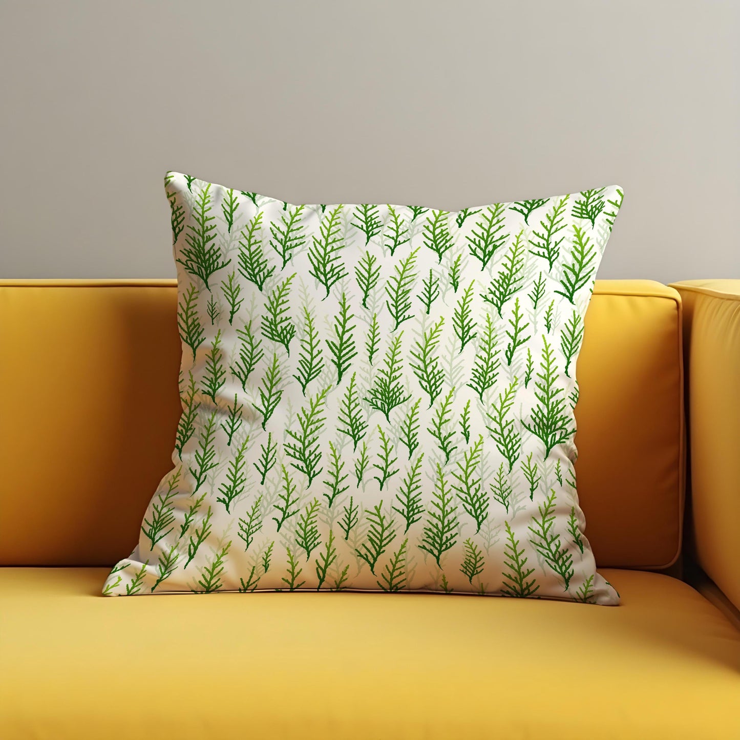 Green Botanical Cushion Cover, Watercolor Leaf Pattern Pillow Case