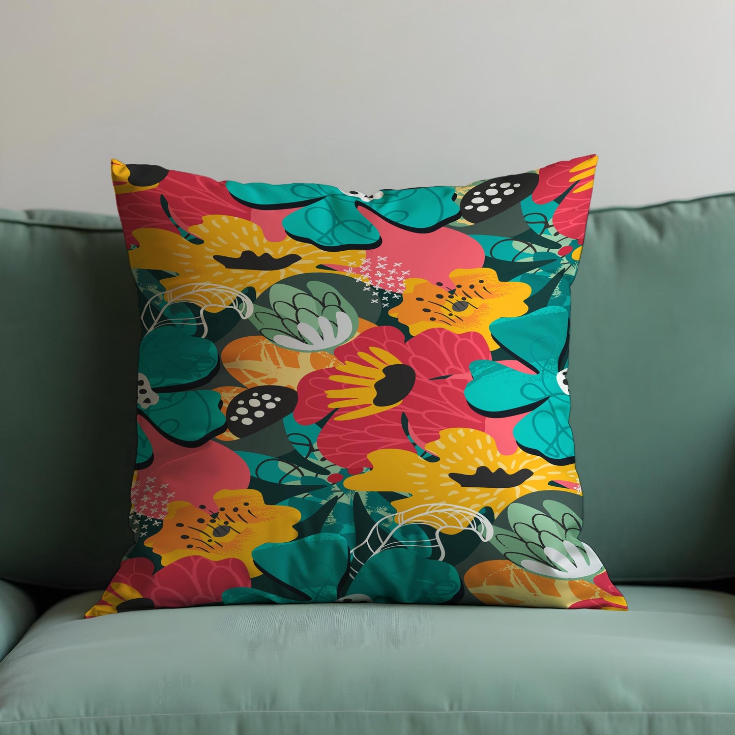 Bold Colorful Floral Cushion Cover, Vibrant Botanical Print Pillowcase
