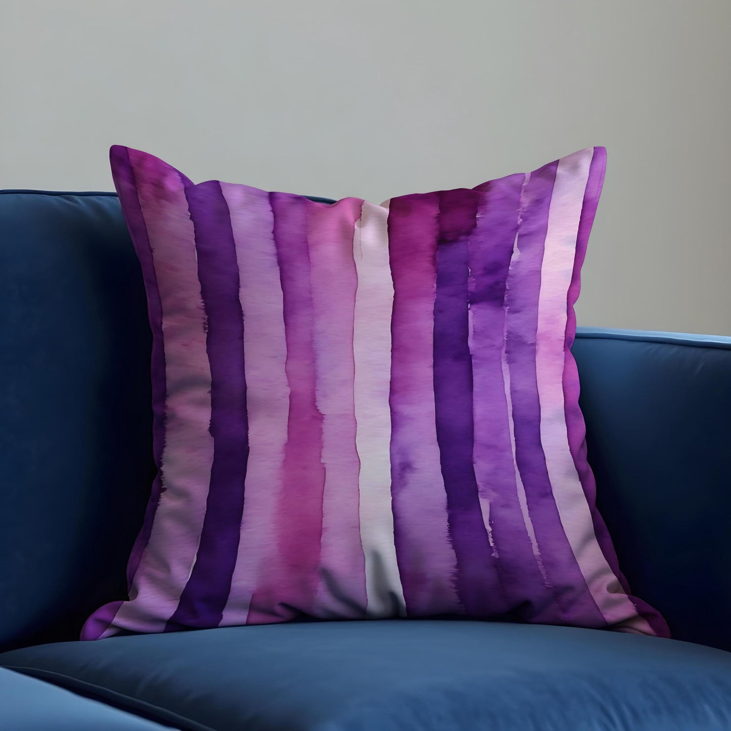 Purple Watercolor Stripe Cushion Cover, Modern Pink & Violet Throw Pillow Case