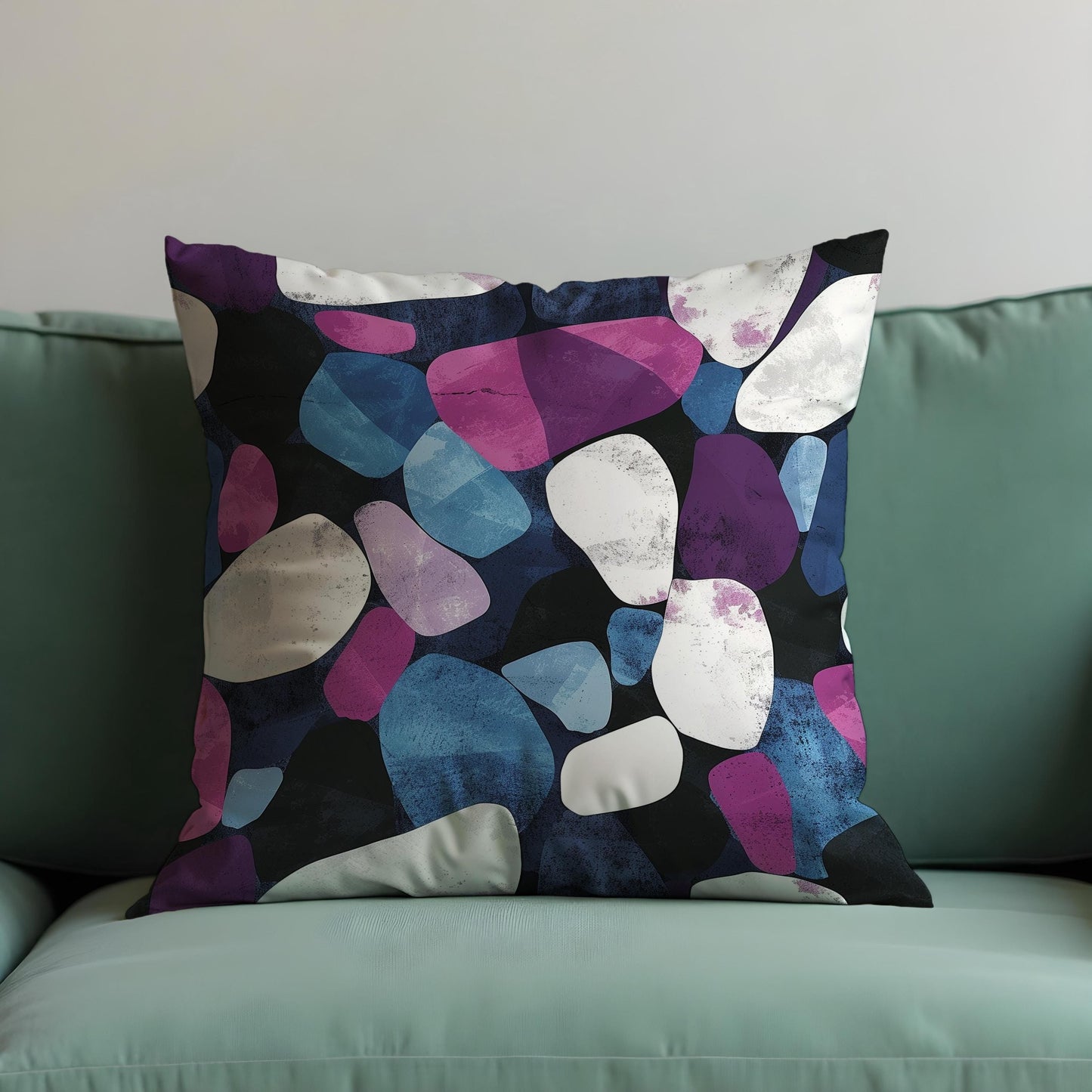 Abstract Pebble Cushion Cover, Purple & Blue Bold Rock Pillow Cover