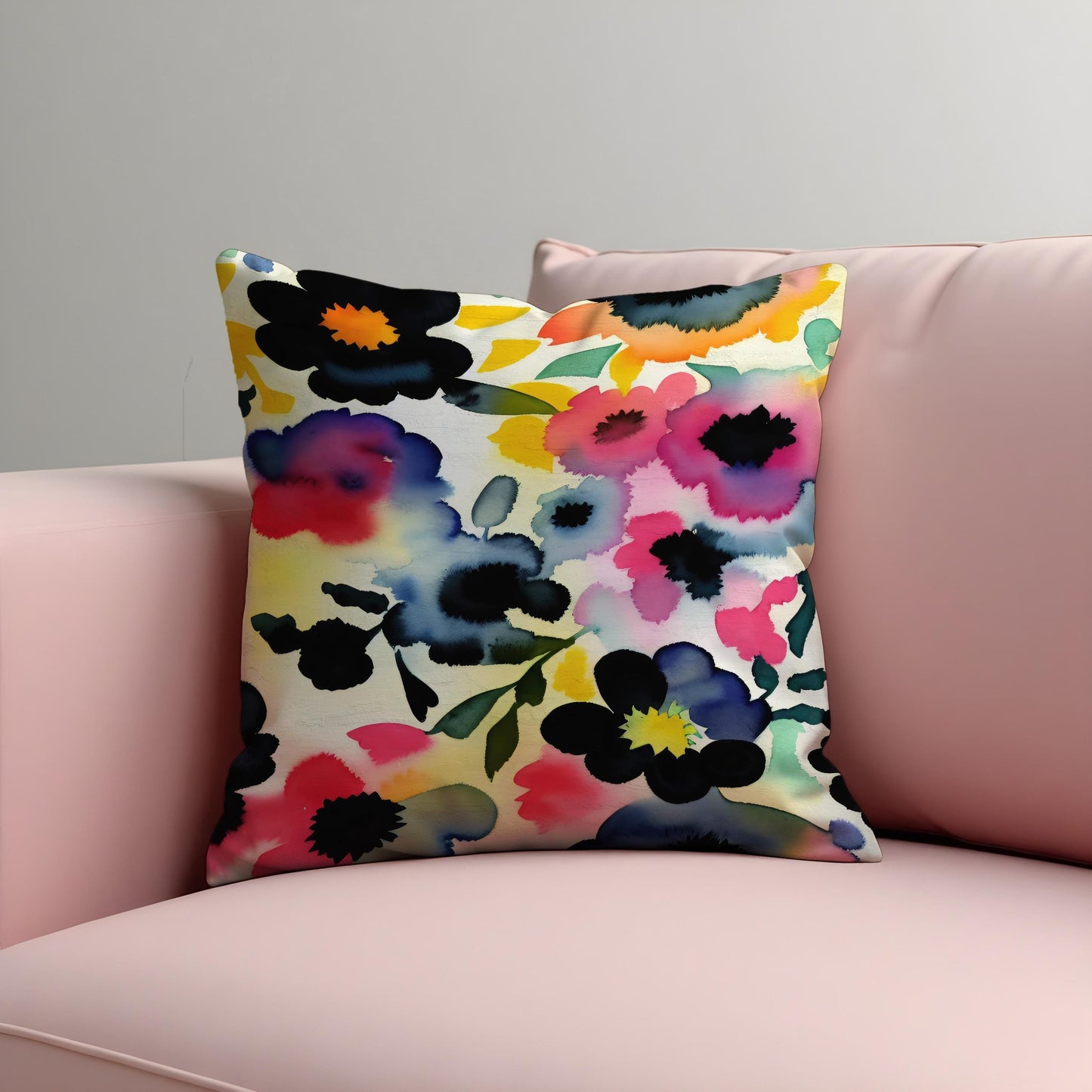 Watercolor Floral Cushion Cover, Colorful Flower Throw Pillow Cover