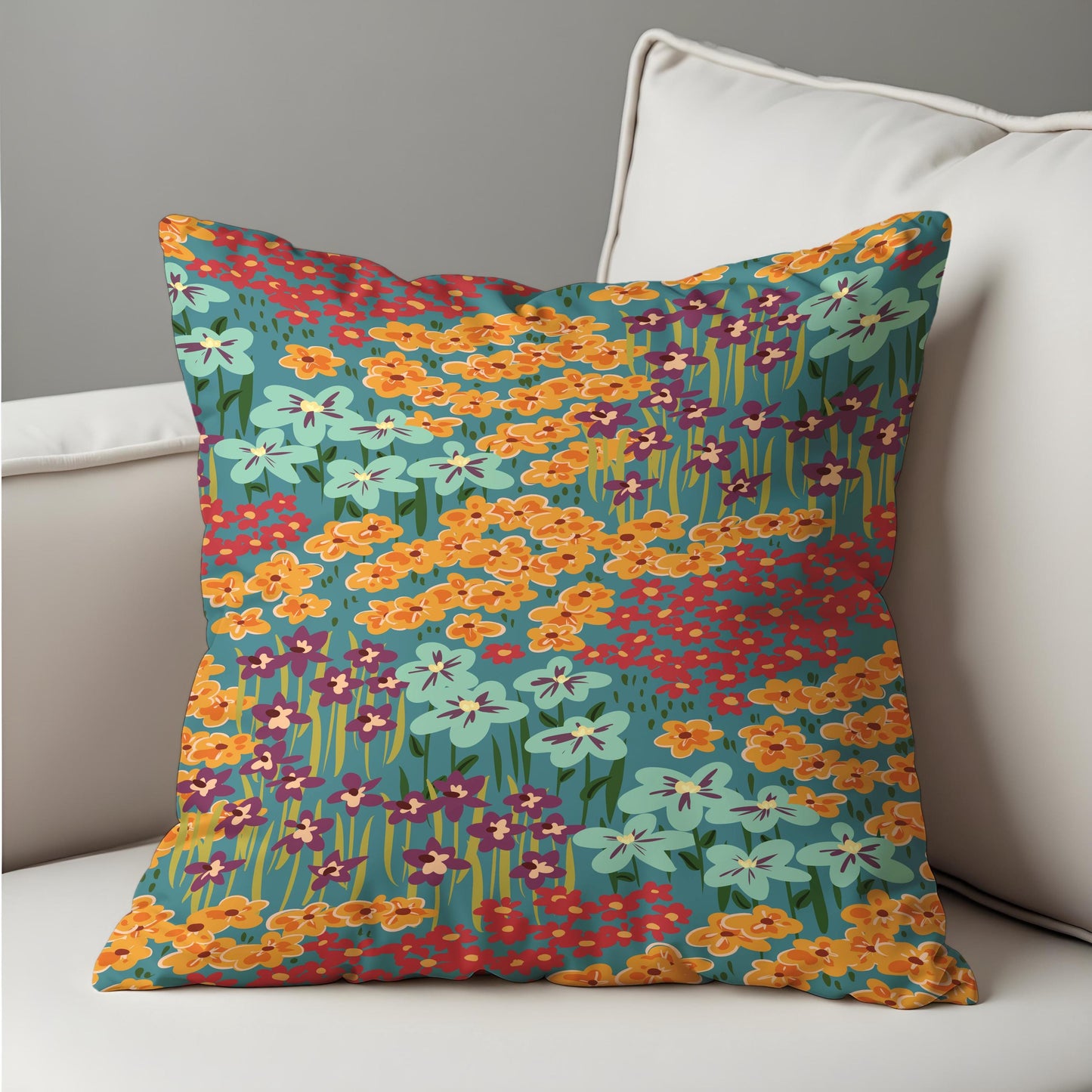 Wildflower Meadow Cushion Cover, Colorful Floral Print Pillowcase