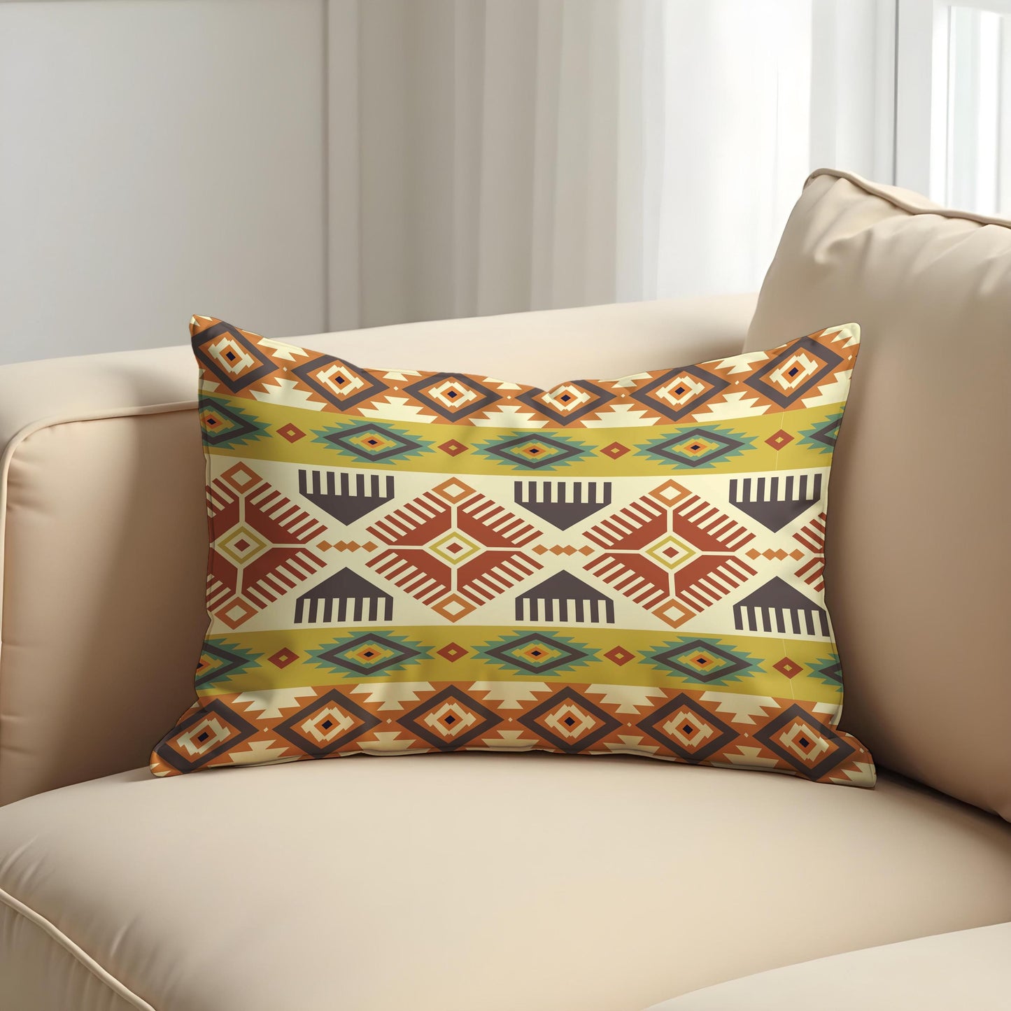 Boho Tribal Cushion Cover, Colorful Aztec Geometric Pillow Case