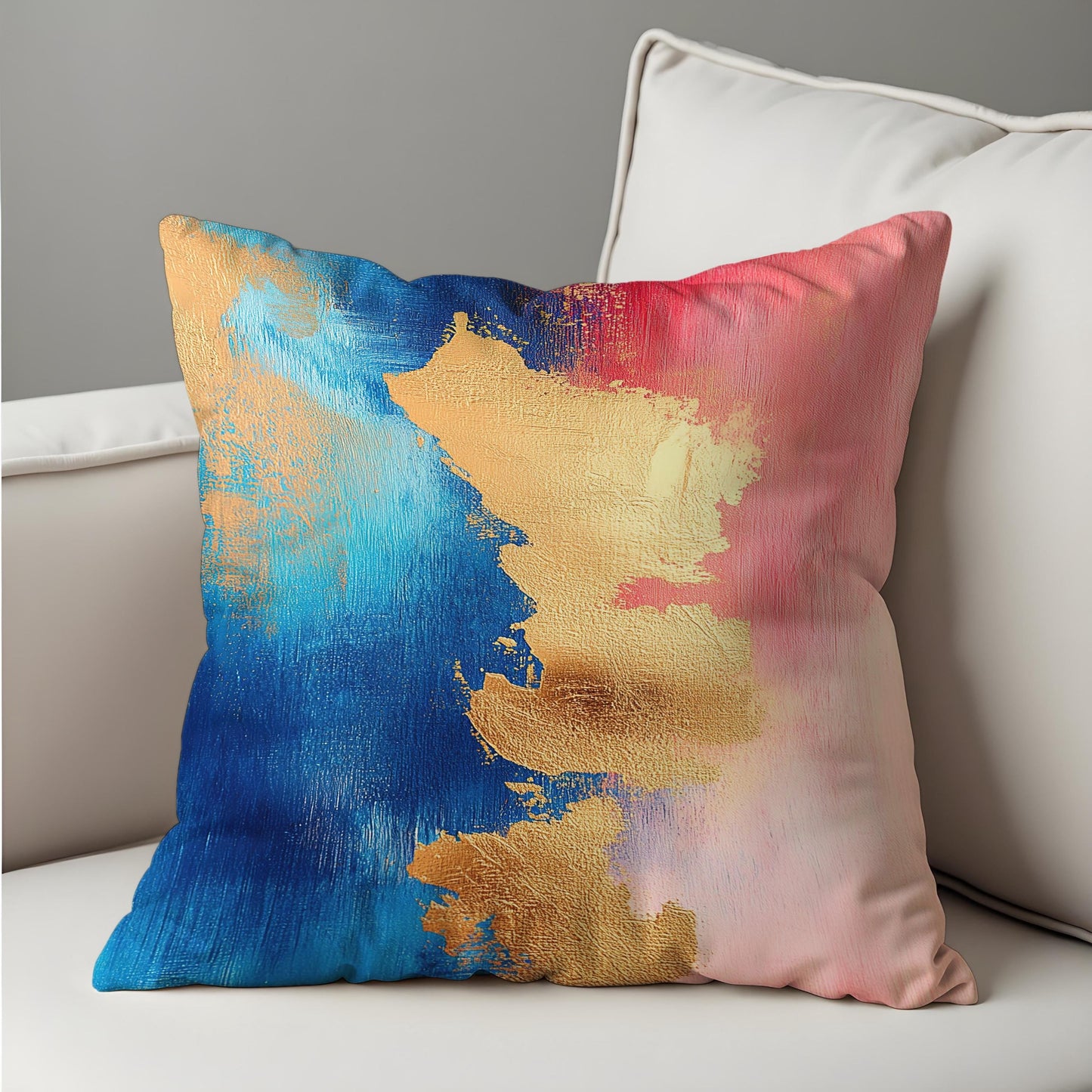 Abstract Cushion Cover, Mustard Foil Brushstroke Throw Pillow Cover