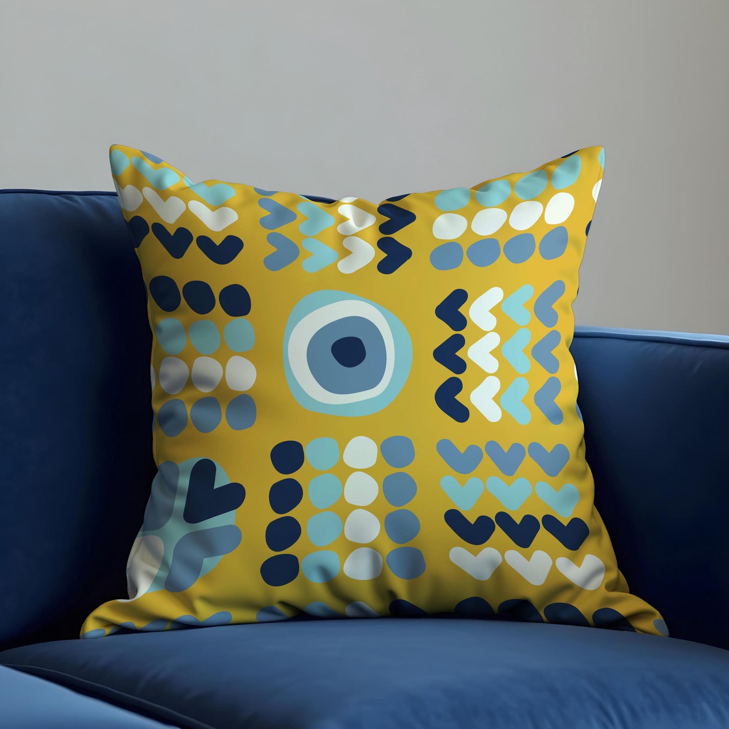 Modern Geometric Cushion Cover, Yellow Evil Eye Heart Pillow Cover