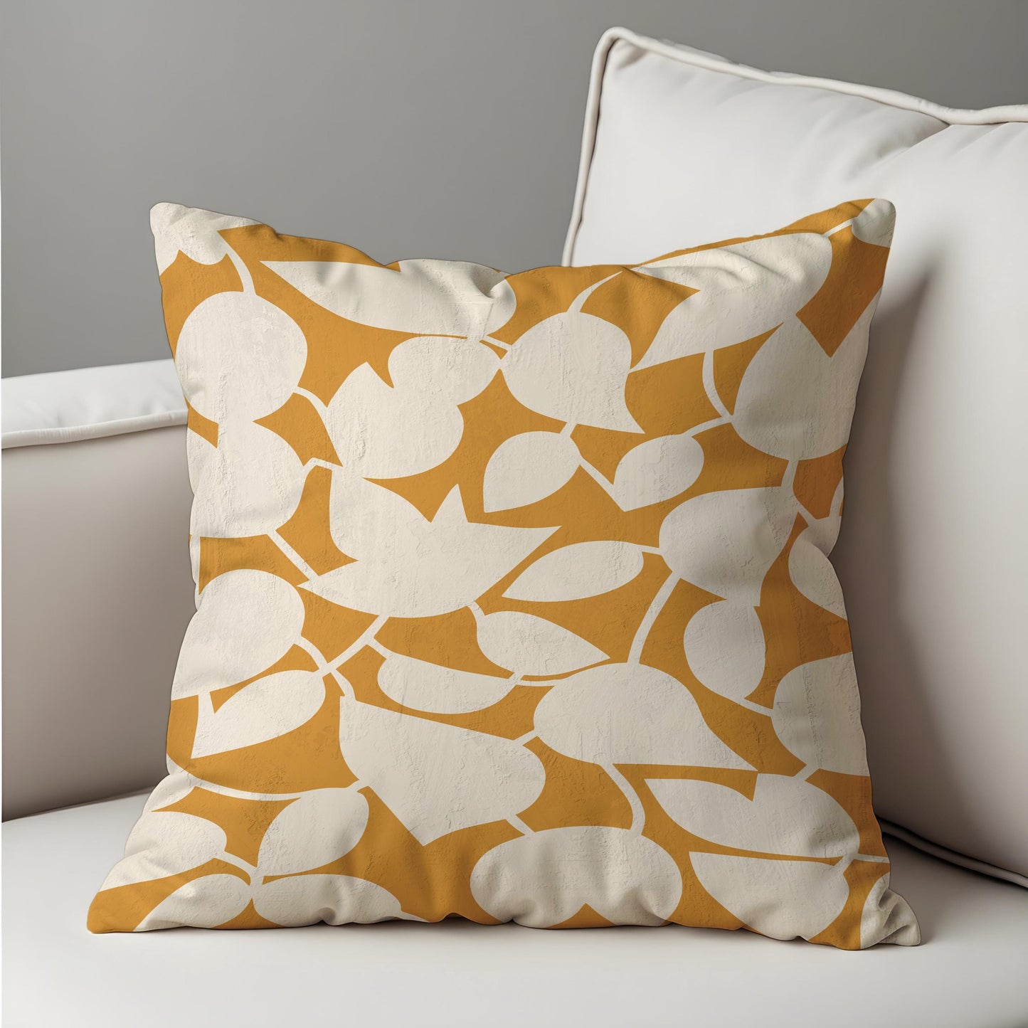 Retro Mustard Leaf Cushion Cover, Mid-Century Modern Abstract Pillowcase