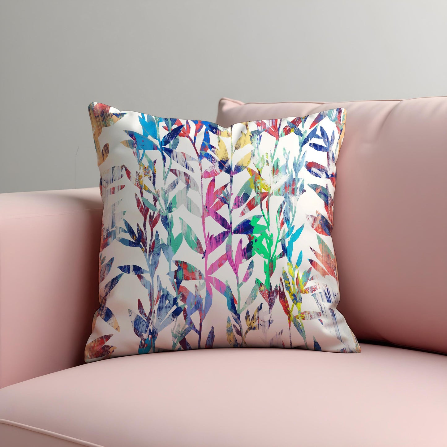 Colorful Botanical Cushion Cover, Rainbow Watercolor Leaves Pillowcase