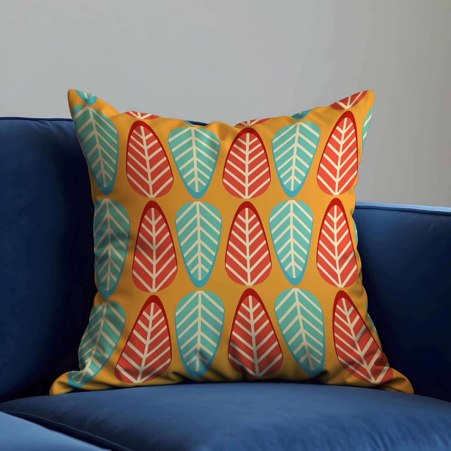 Mid Century Modern Cushion Cover, Colorful Leaf Retro Pillowcase