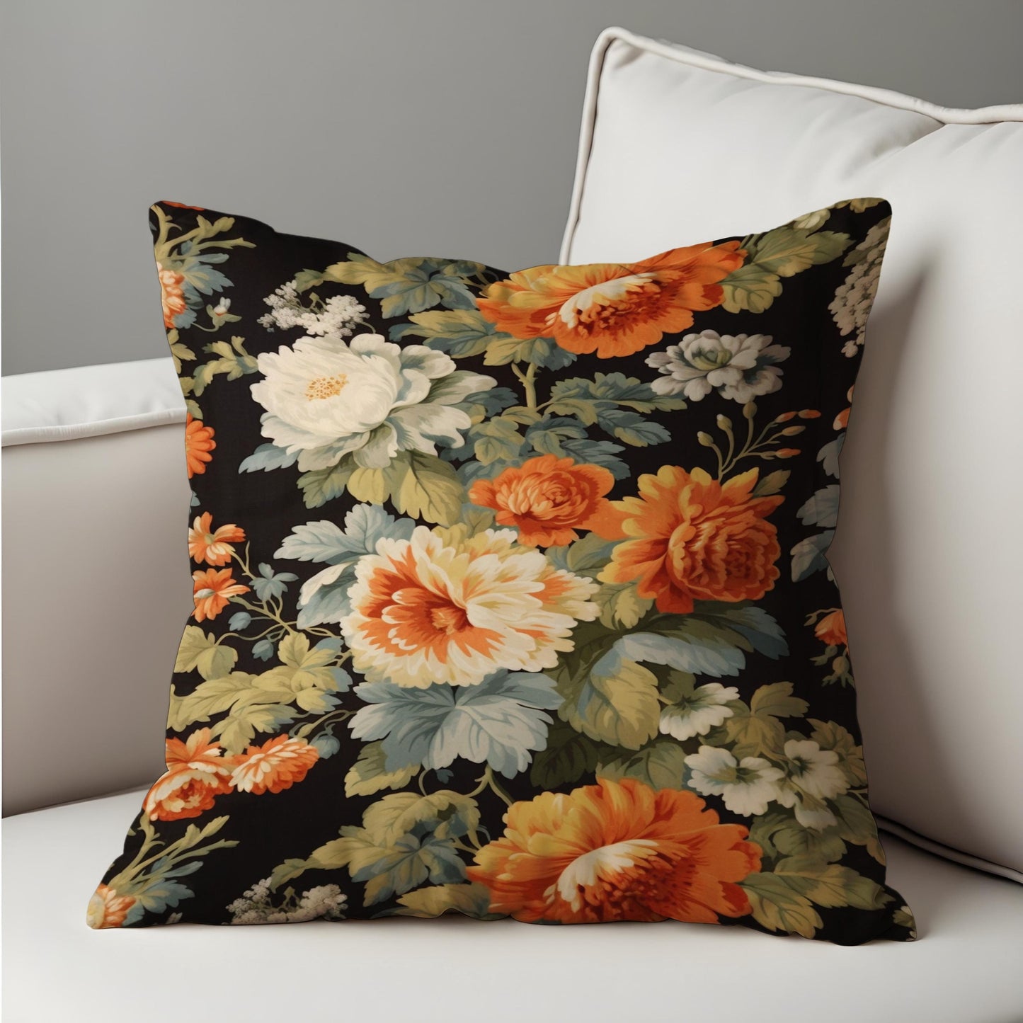 Classic Floral Pillow Cover, Bold Black Blooms Cushion Case