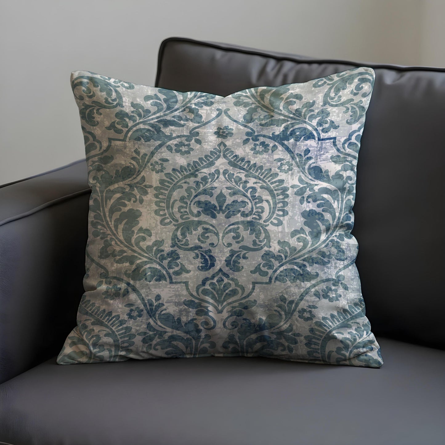 Blue Damask Cushion Cover, Classic Ornamental Throw Pillow Cover