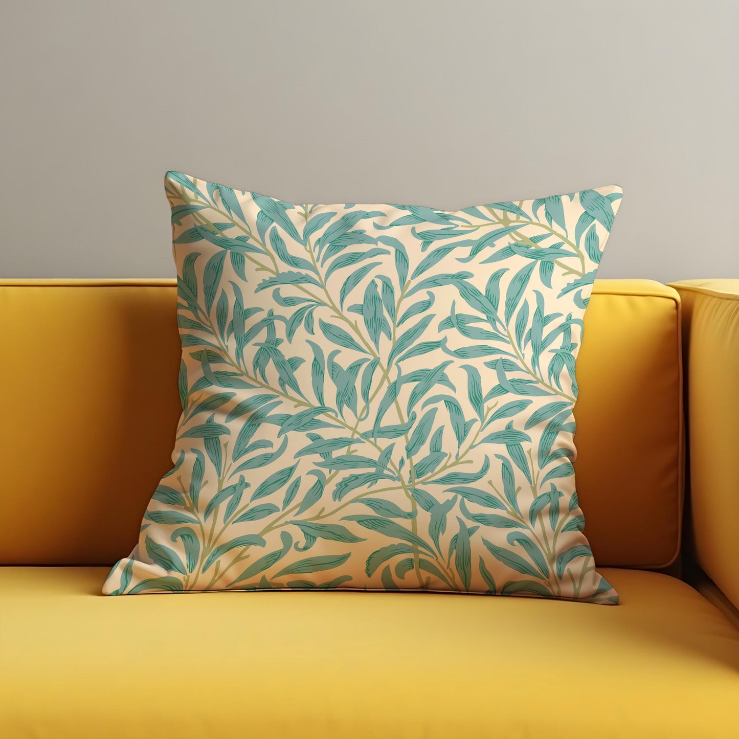 Turquoise Willow Leaf Cushion Cover, Botanical Throw Pillow Cover