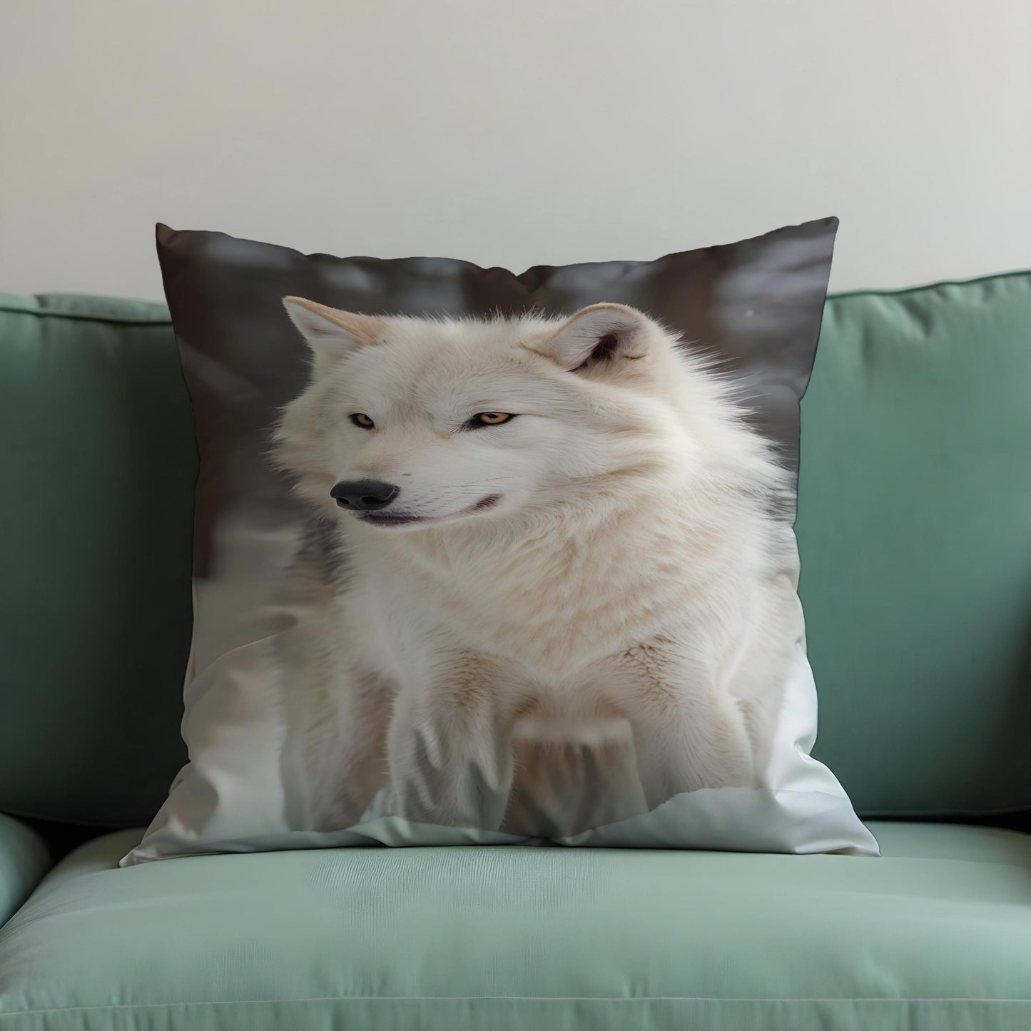 White Wolf Cushion Cover, Arctic Wolf Throw Pillow Cover