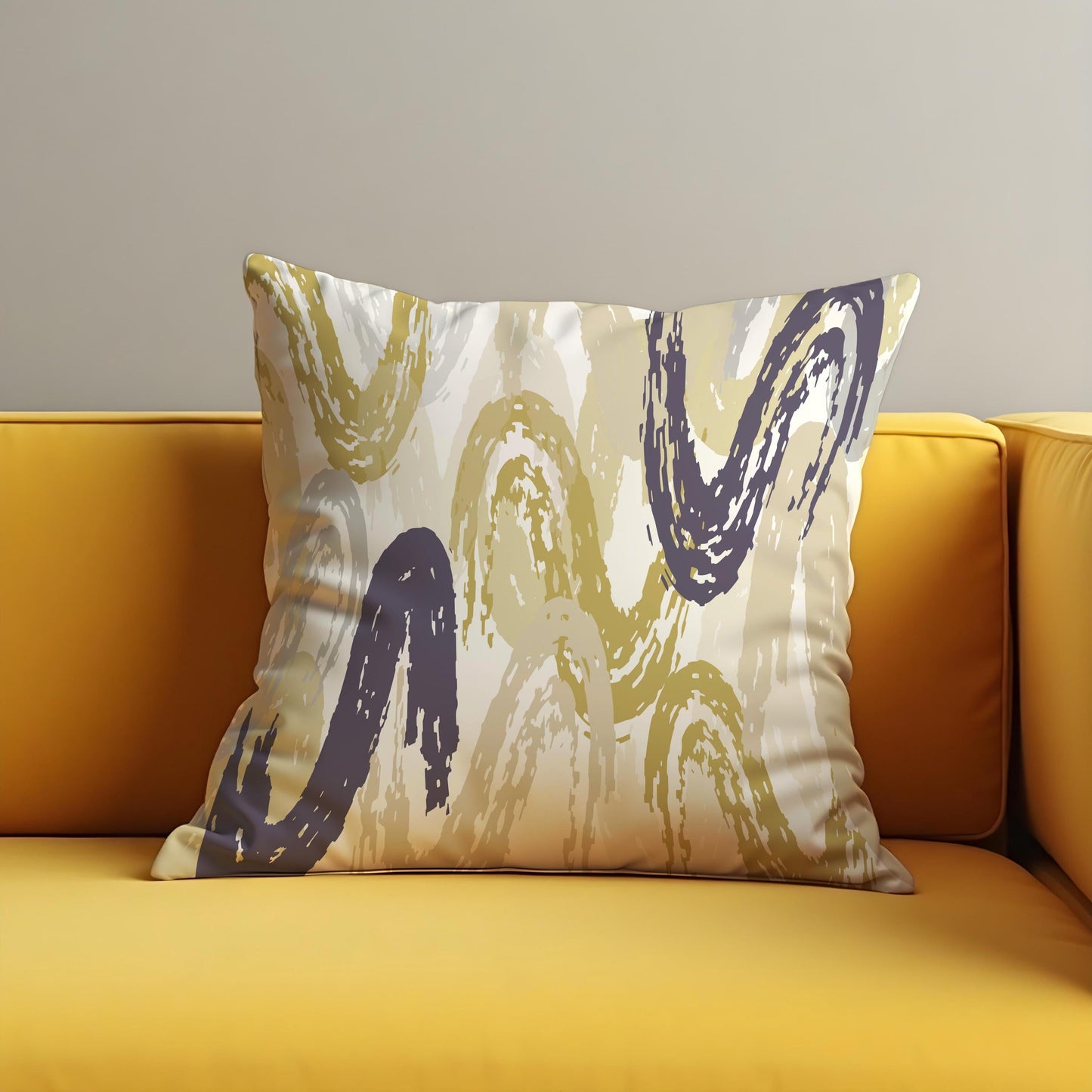 Abstract Brushstroke Cushion Cover, Mustard & Charcoal Swirl Pillow Case