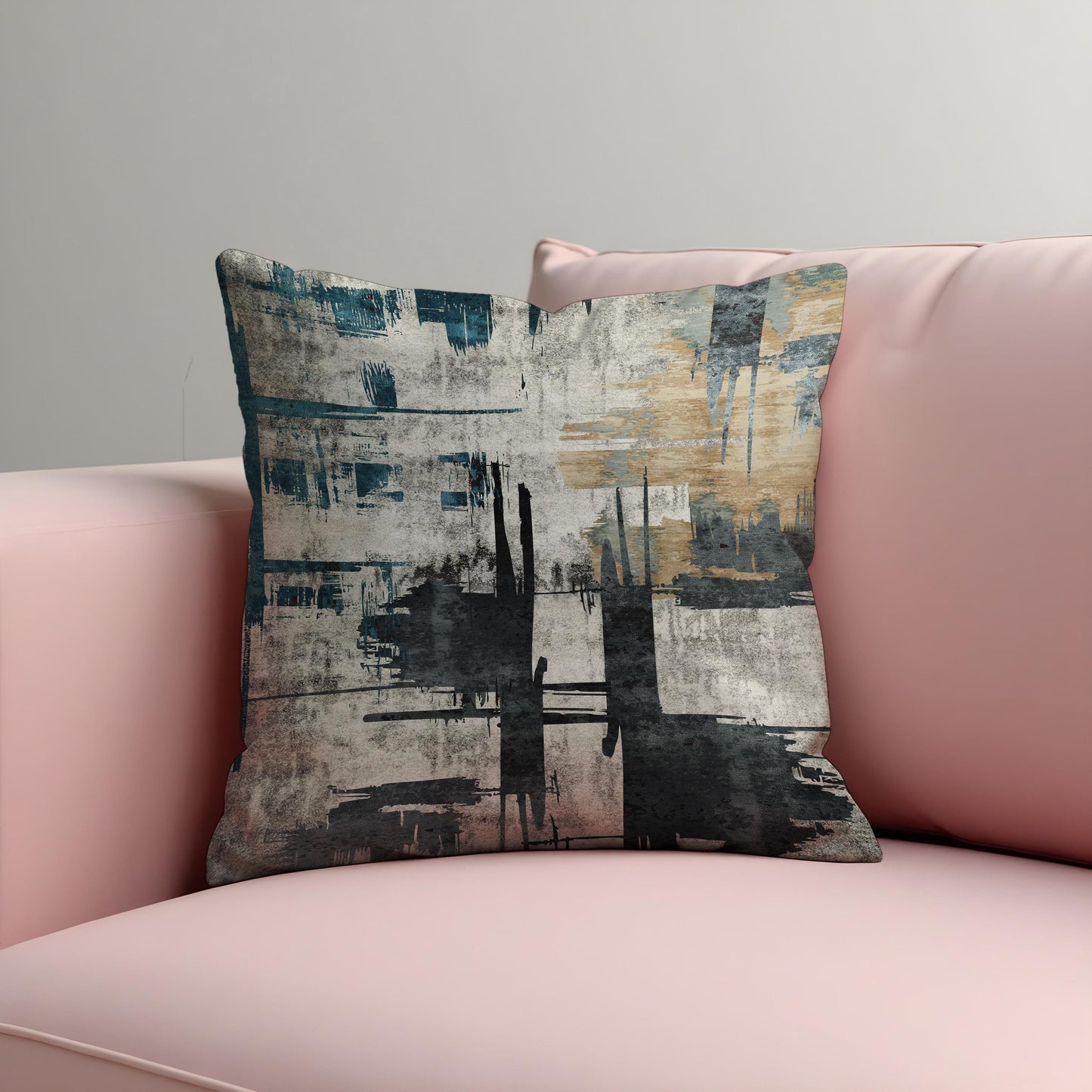 Abstract Cushion Cover, Black and Beige Brushstroke Design Pillow Case