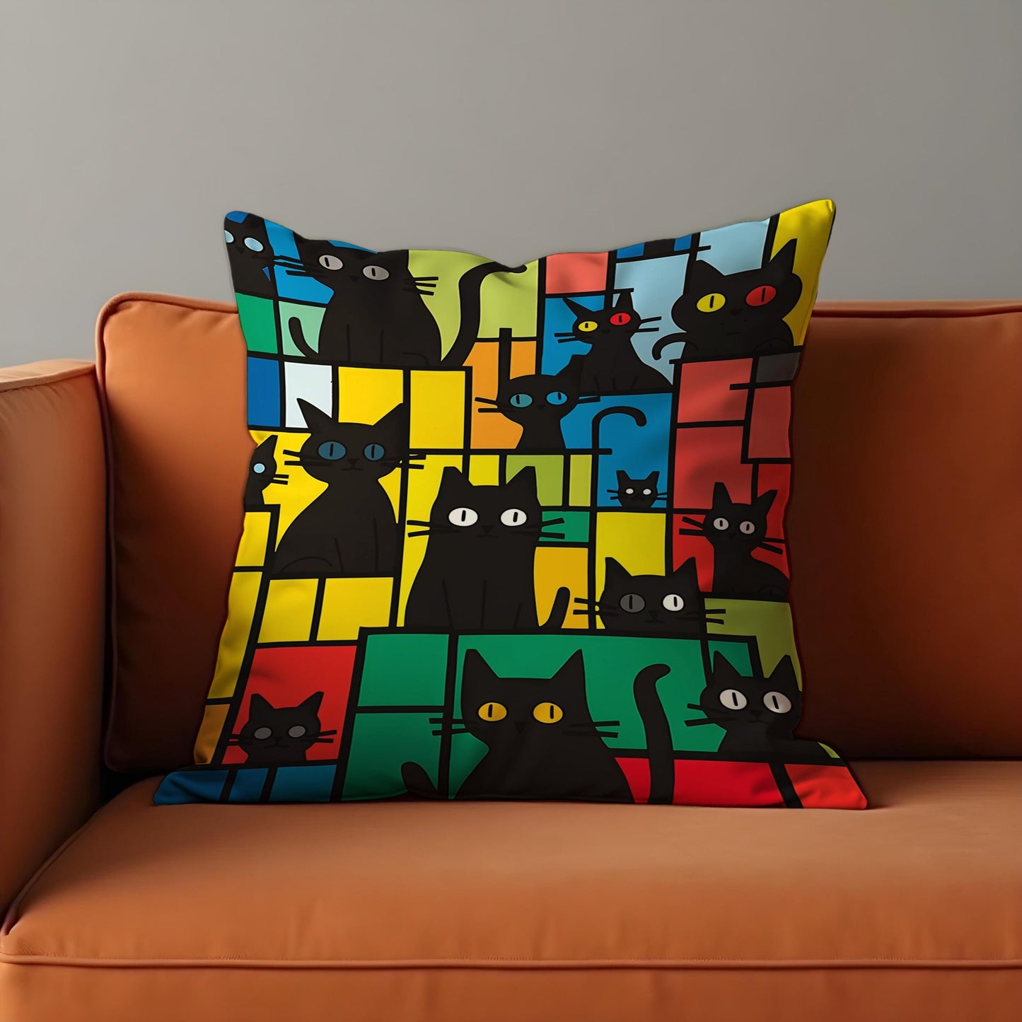 Colorful Black Cat Cushion Cover, Modern Art Throw Pillow Case