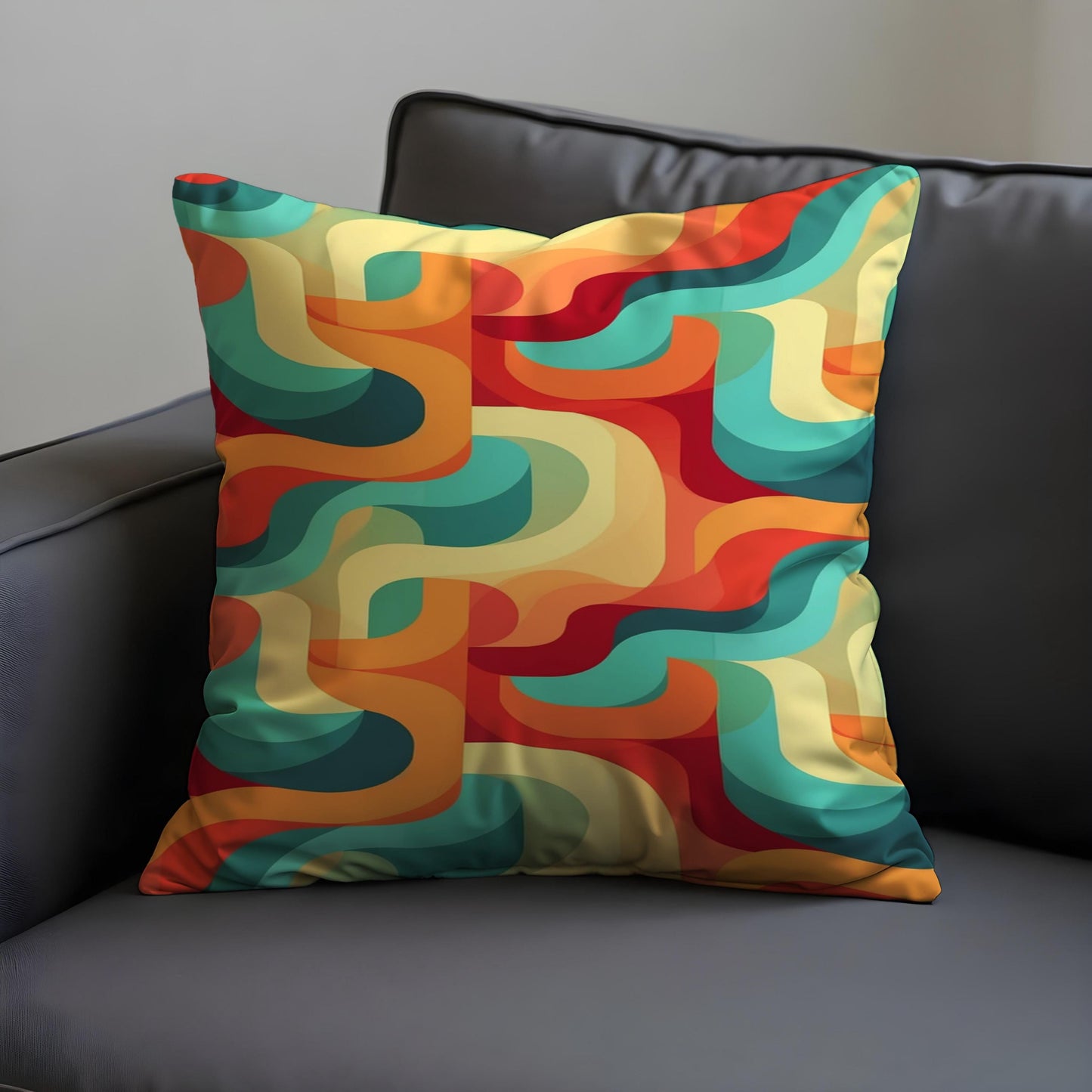 Multicolored Retro Swirl Cushion Cover, Wavy Lines Pillow Case