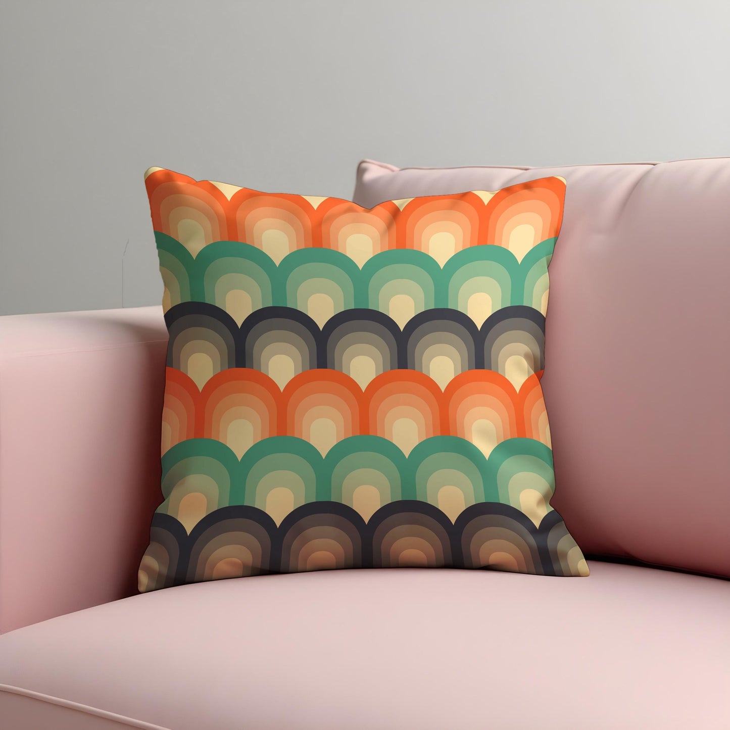 Retro Rainbow Arch Cushion Cover, 70s Mid Century Modern Pillow Cover