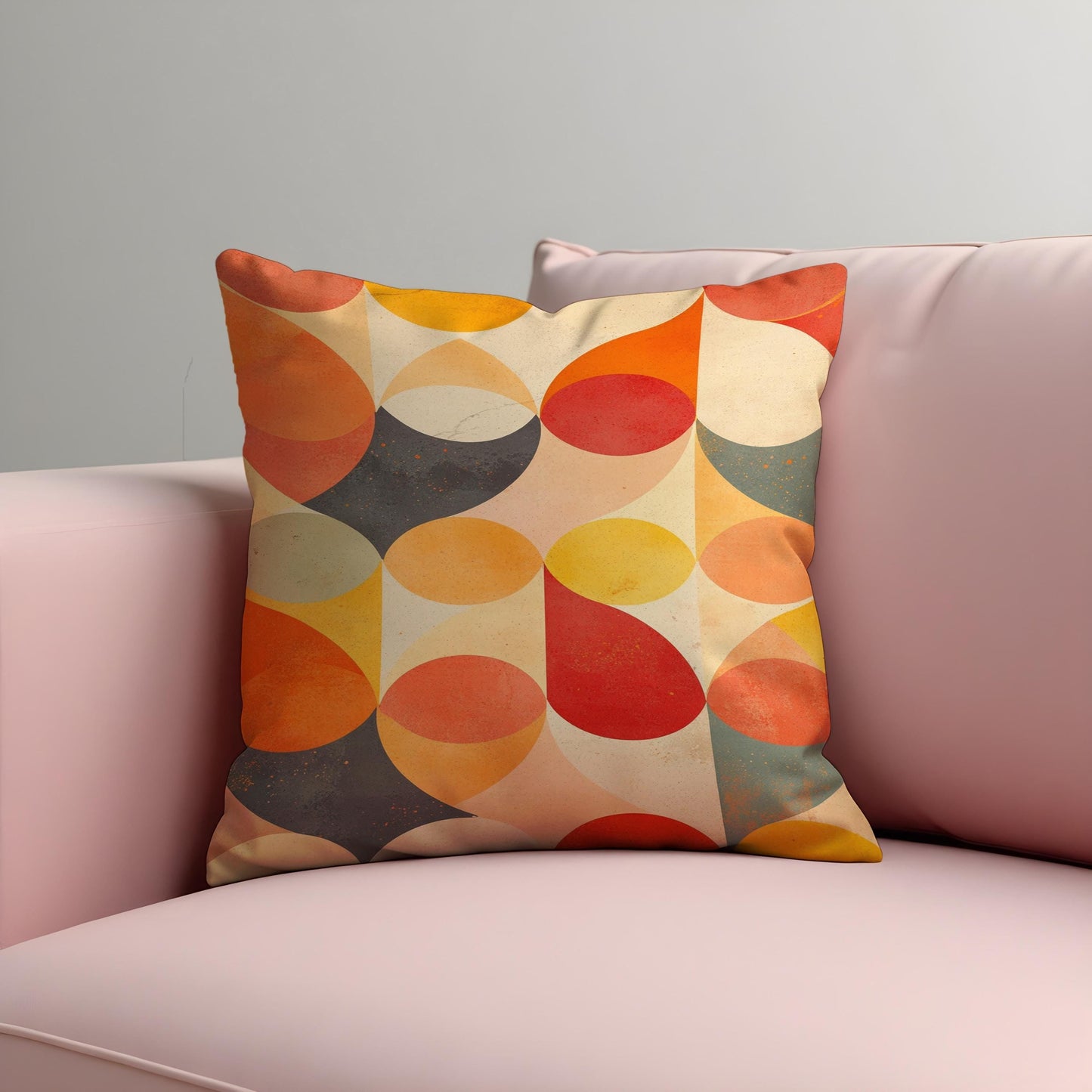 Retro Geometric Cushion Cover, Bold Orange Abstract Pillow Case