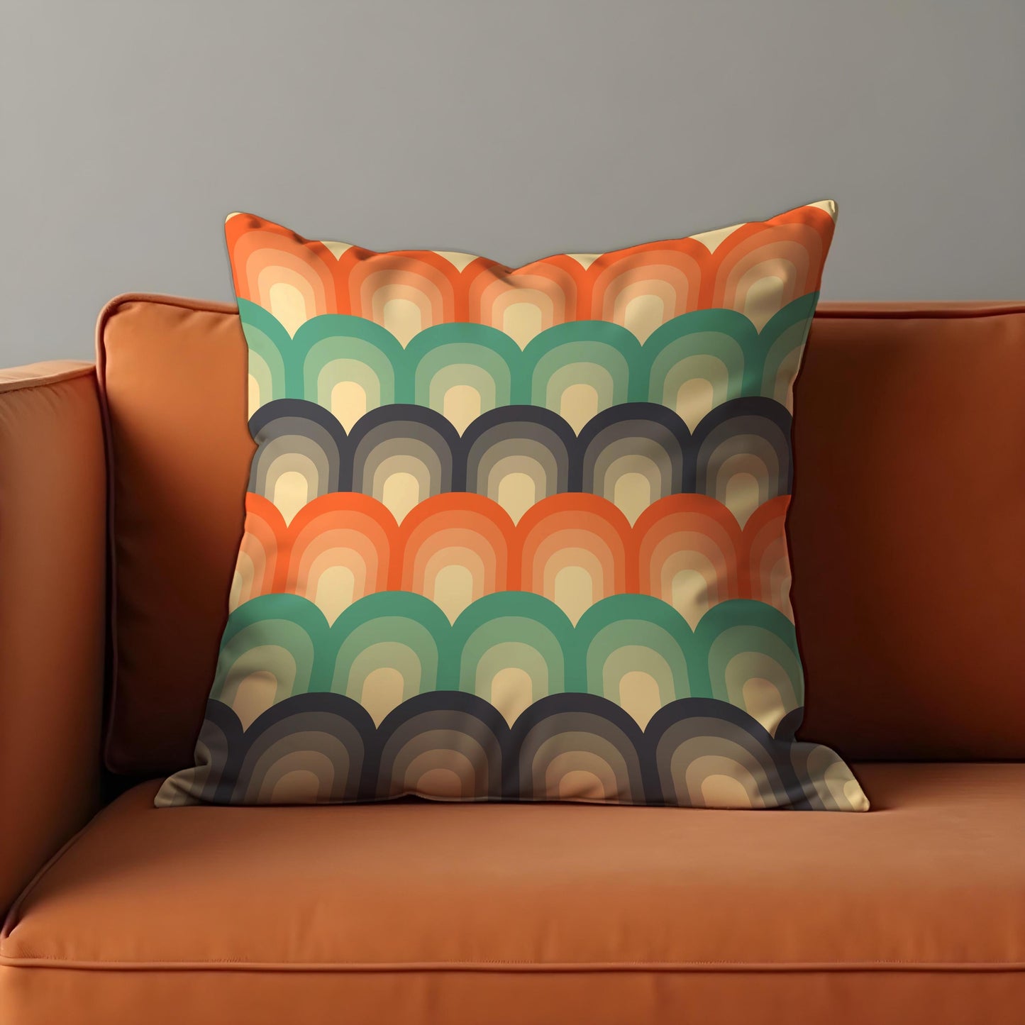 Retro Rainbow Arch Cushion Cover, 70s Mid Century Modern Pillow Cover