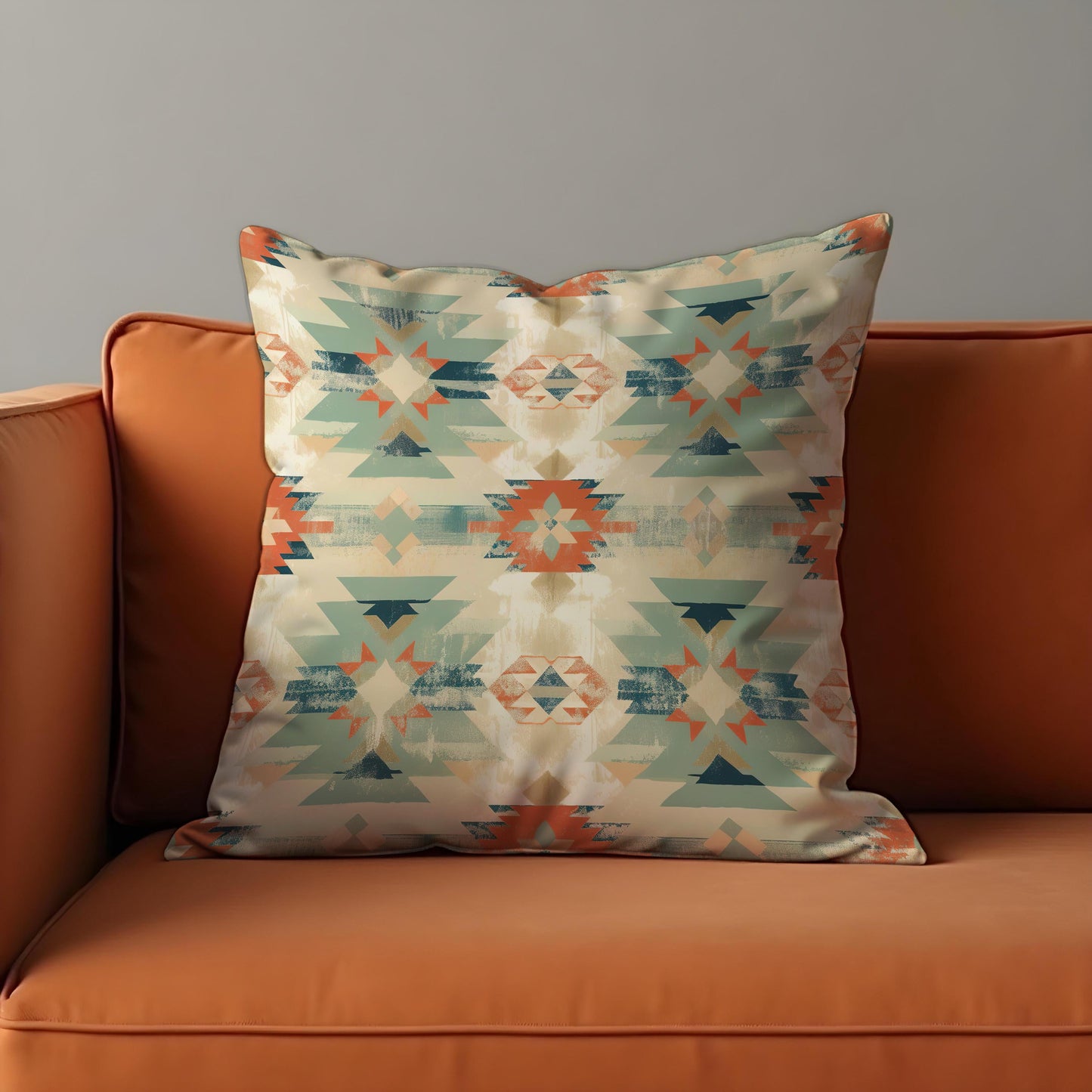 Southwestern Aztec Cushion Cover, Teal & Rust Tribal Pillow Case
