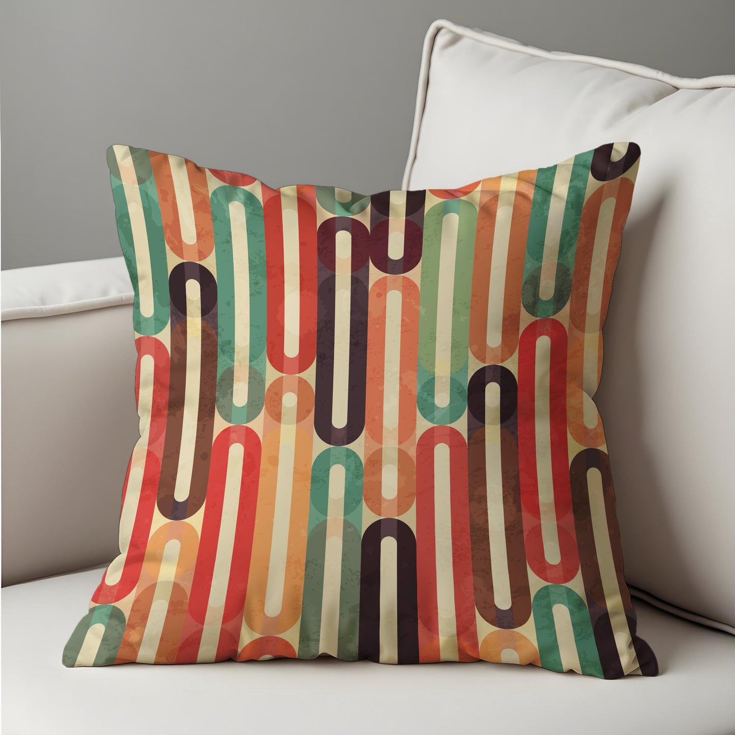 Retro Striped Cushion Cover, Colorful 70s Oval Line Pattern Pillow Case