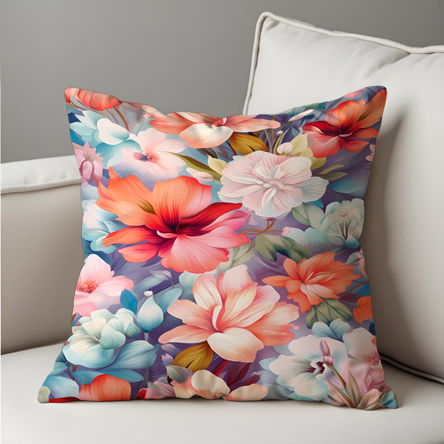 Bloom Cushion Cover, Soft Coral & Blush Flowers Pillow Case