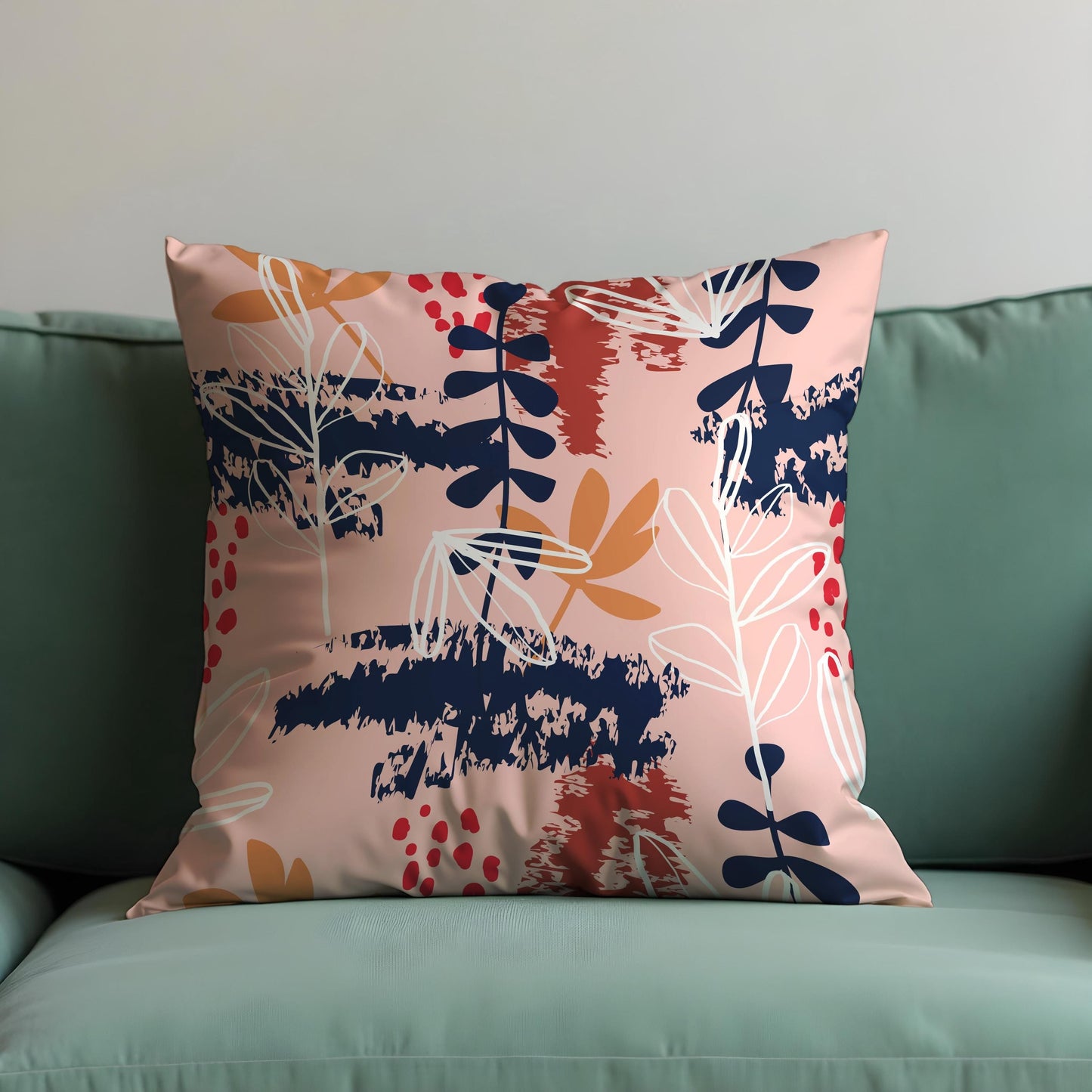 Modern Abstract Botanical Cushion Cover, Navy & Blush Throw Pillow Cover