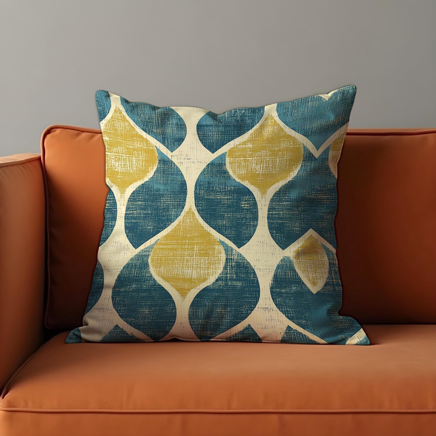 Teal & Mustard Retro Cushion Cover, Mid Century Modern Pillowcase