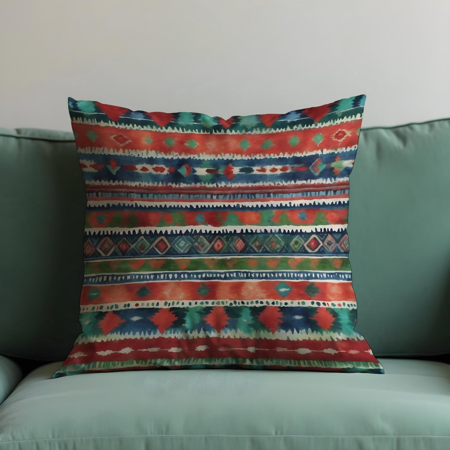 Boho Tribal Aztec Cushion Cover, Colorful Ethnic Print Pillow Case