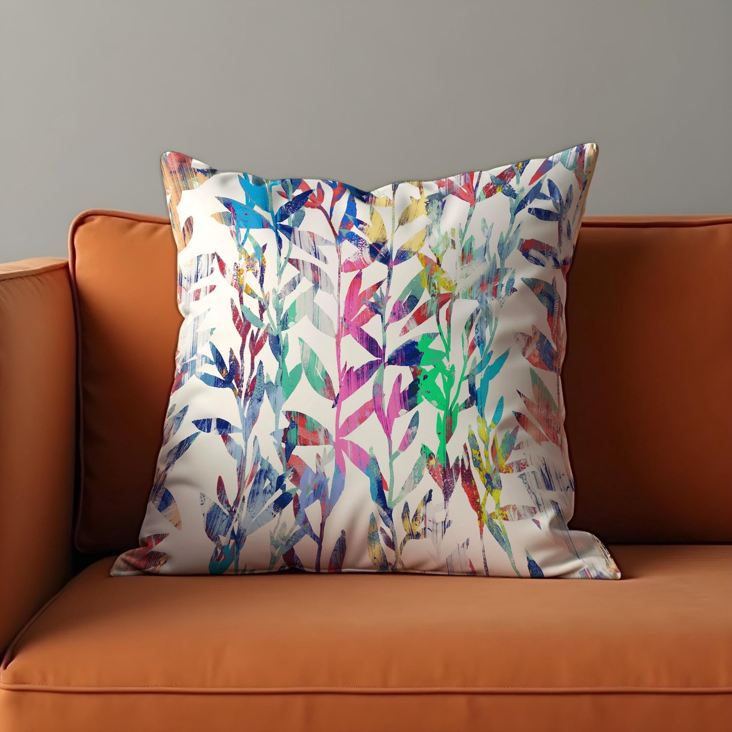 Colorful Botanical Cushion Cover, Rainbow Watercolor Leaves Pillowcase