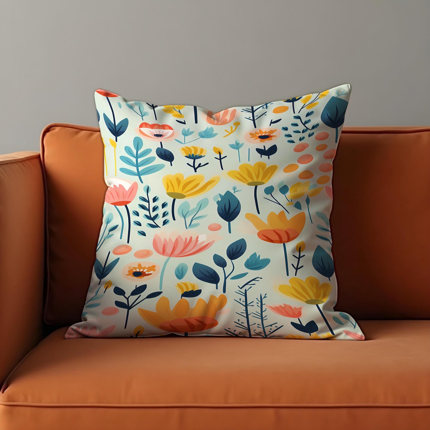 Modern Floral Cushion Cover, Vibrant Flower Pattern Pillow Case