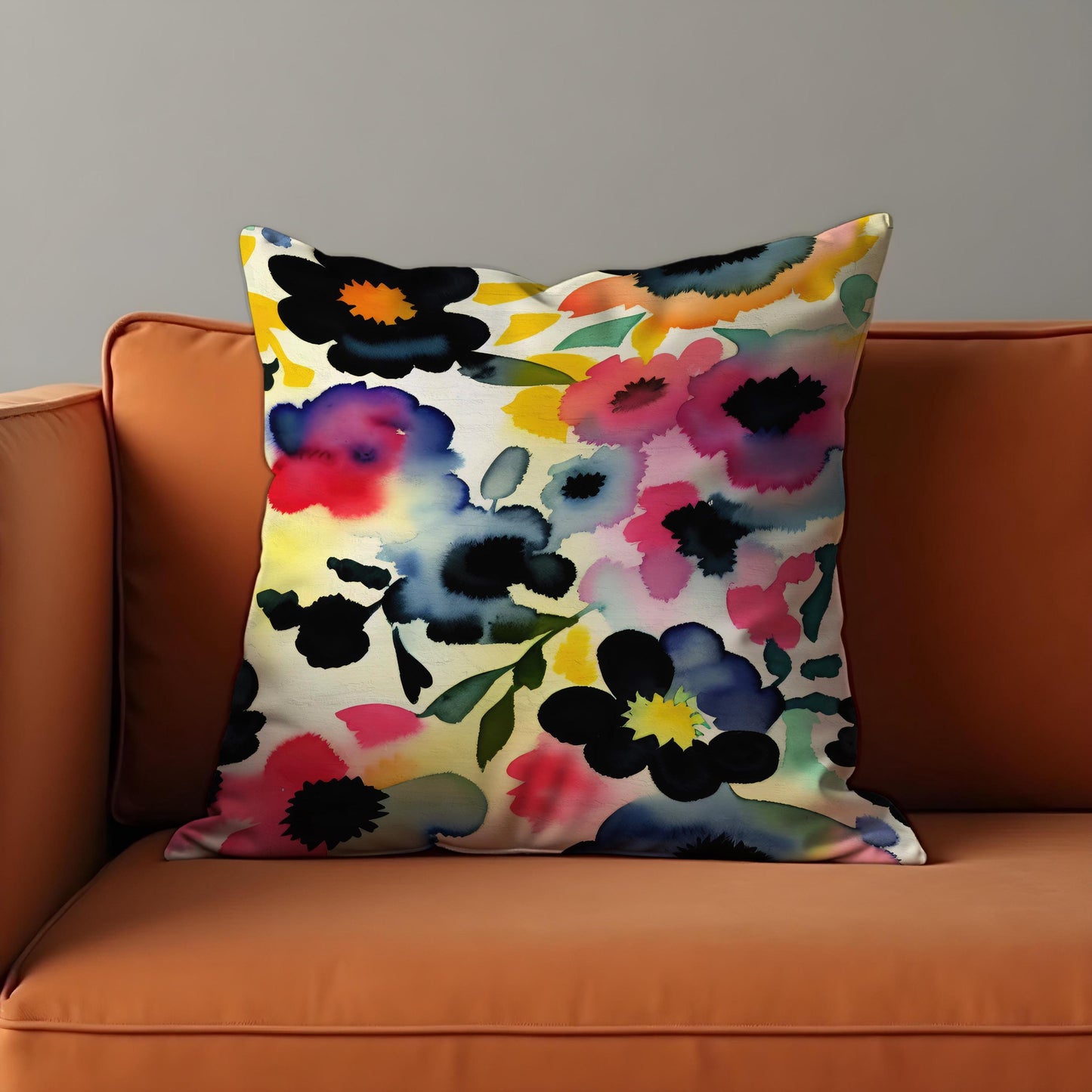 Watercolor Floral Cushion Cover, Colorful Flower Throw Pillow Cover