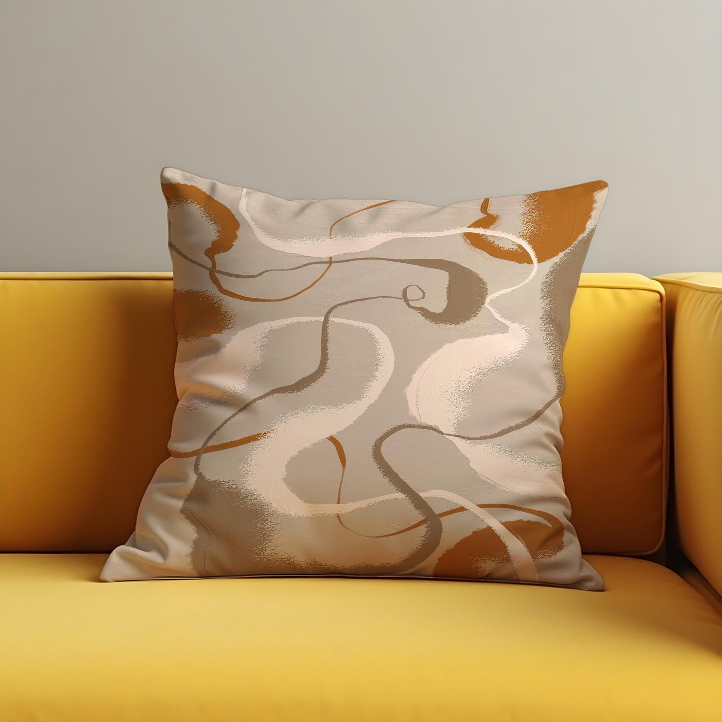 Abstract Beige & Terracotta Pillow Cover, Swirl Pattern Cushion Case
