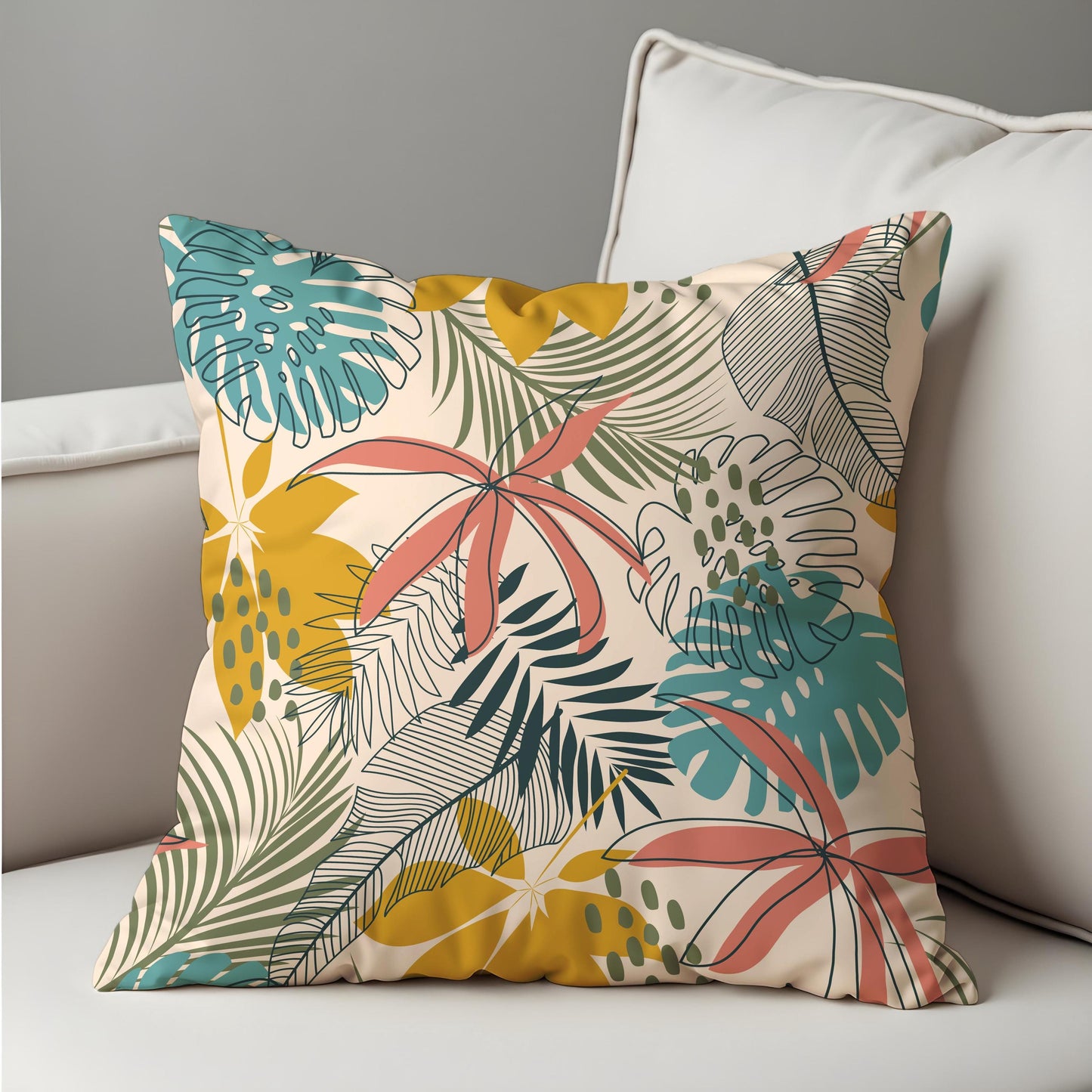 Tropical Jungle Cushion Cover, Monstera Leaf Throw Pillow Cover