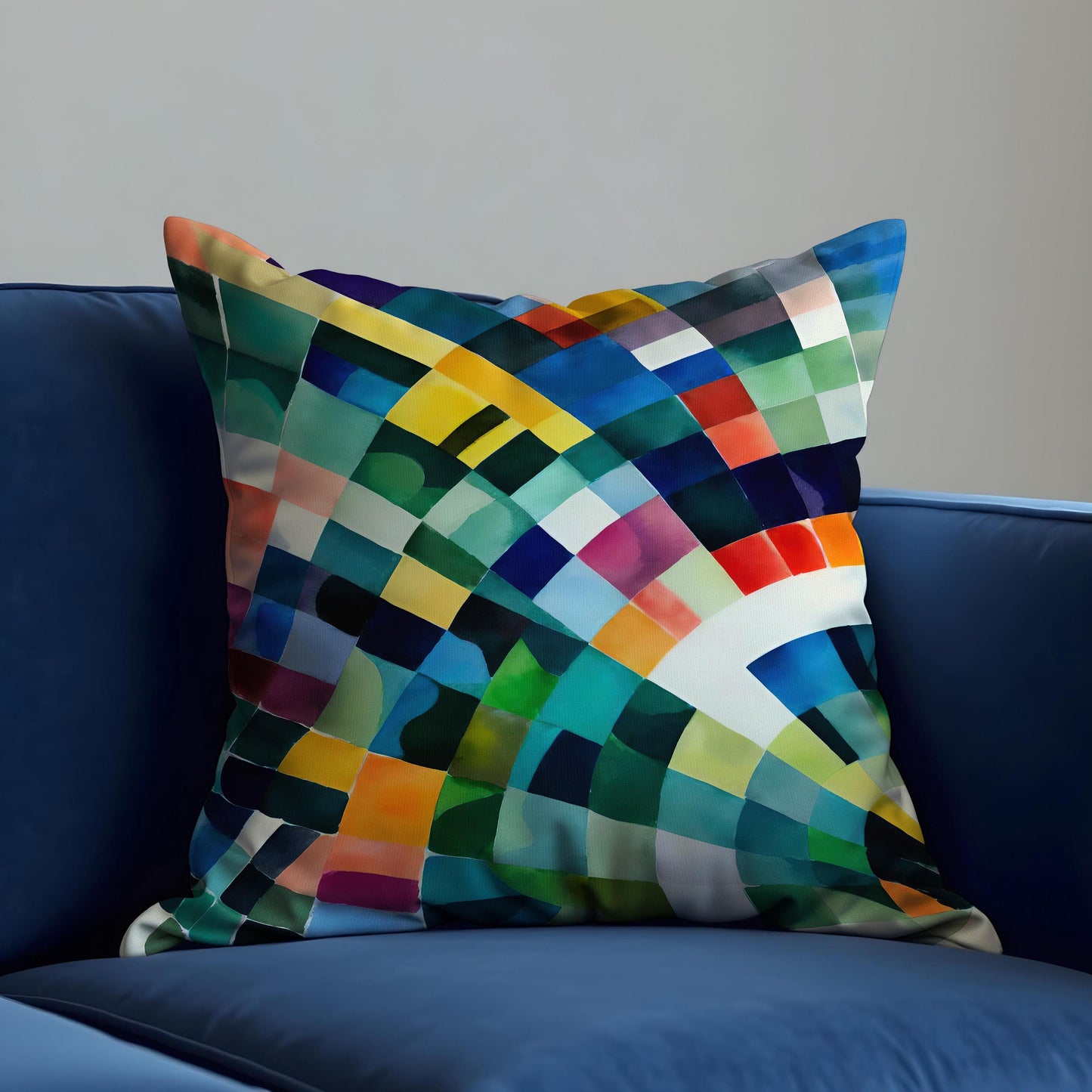 Rainbow Mosaic Cushion Cover, Colorful Watercolor Throw Pillow Cover