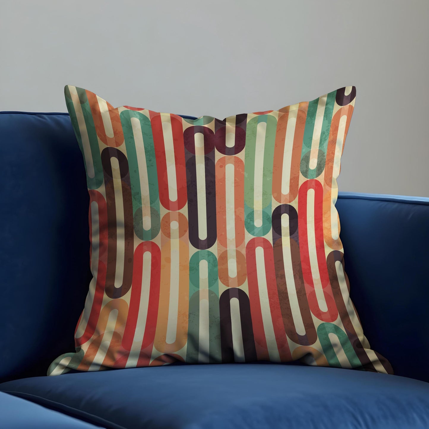Retro Striped Cushion Cover, Colorful 70s Oval Line Pattern Pillow Case