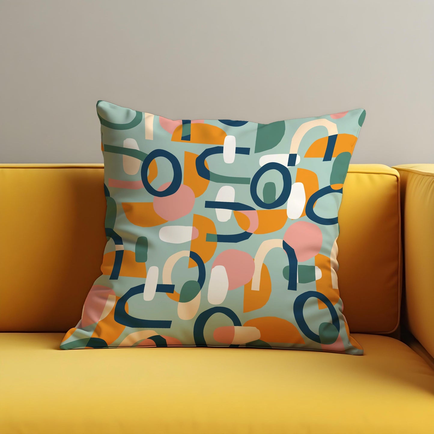 Modern Abstract Cushion Cover, Colorful Mid-Century Throw Pillow Cover
