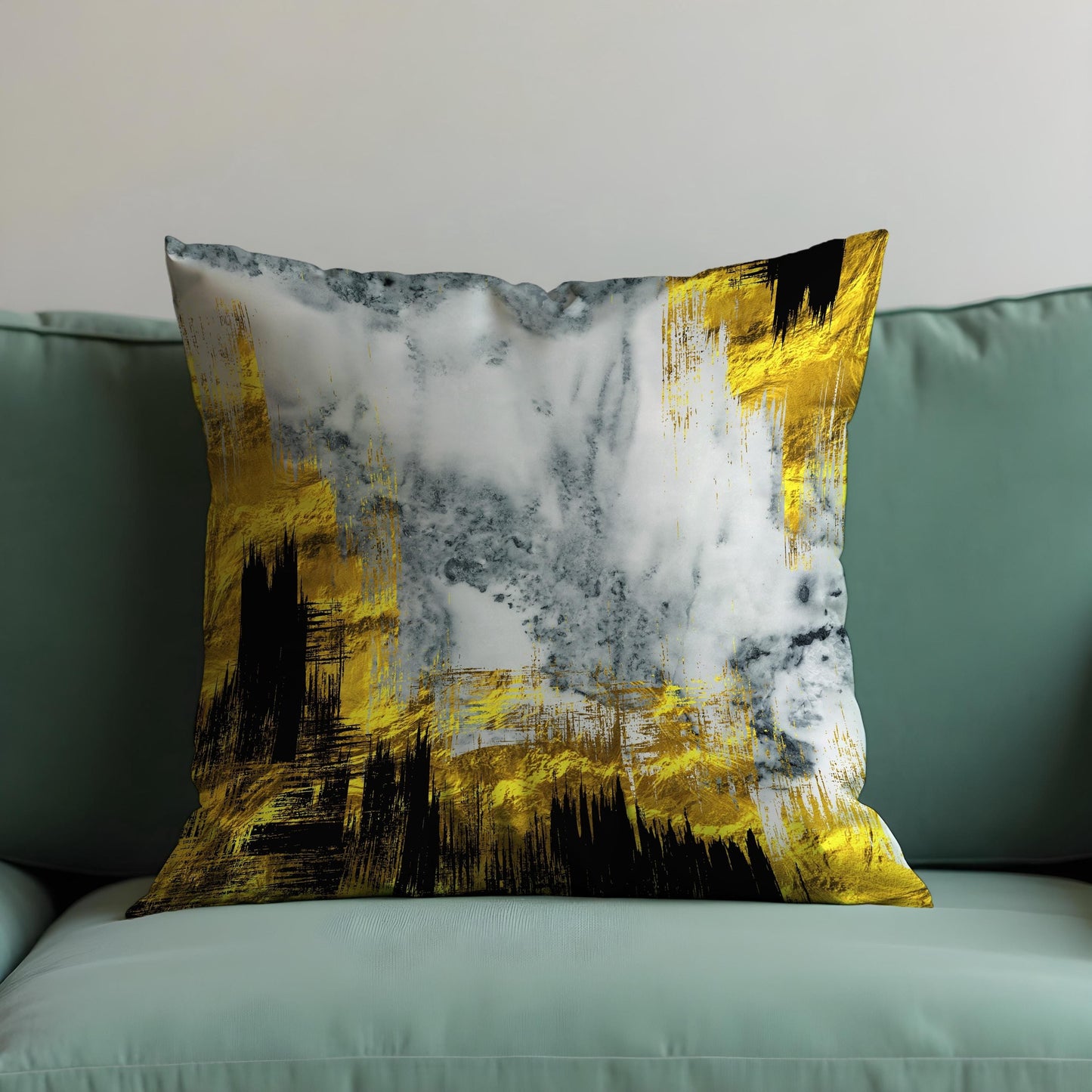 Abstract Cushion Cover, Mustard & Marble Brushstrokes Pillow Case