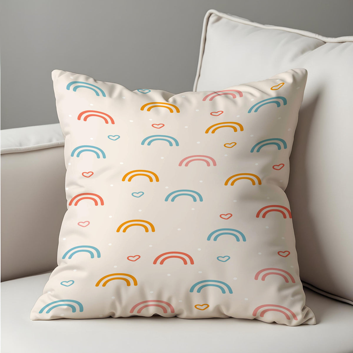 Rainbow Hearts Throw Pillow Cover, Pastel Cushion Case